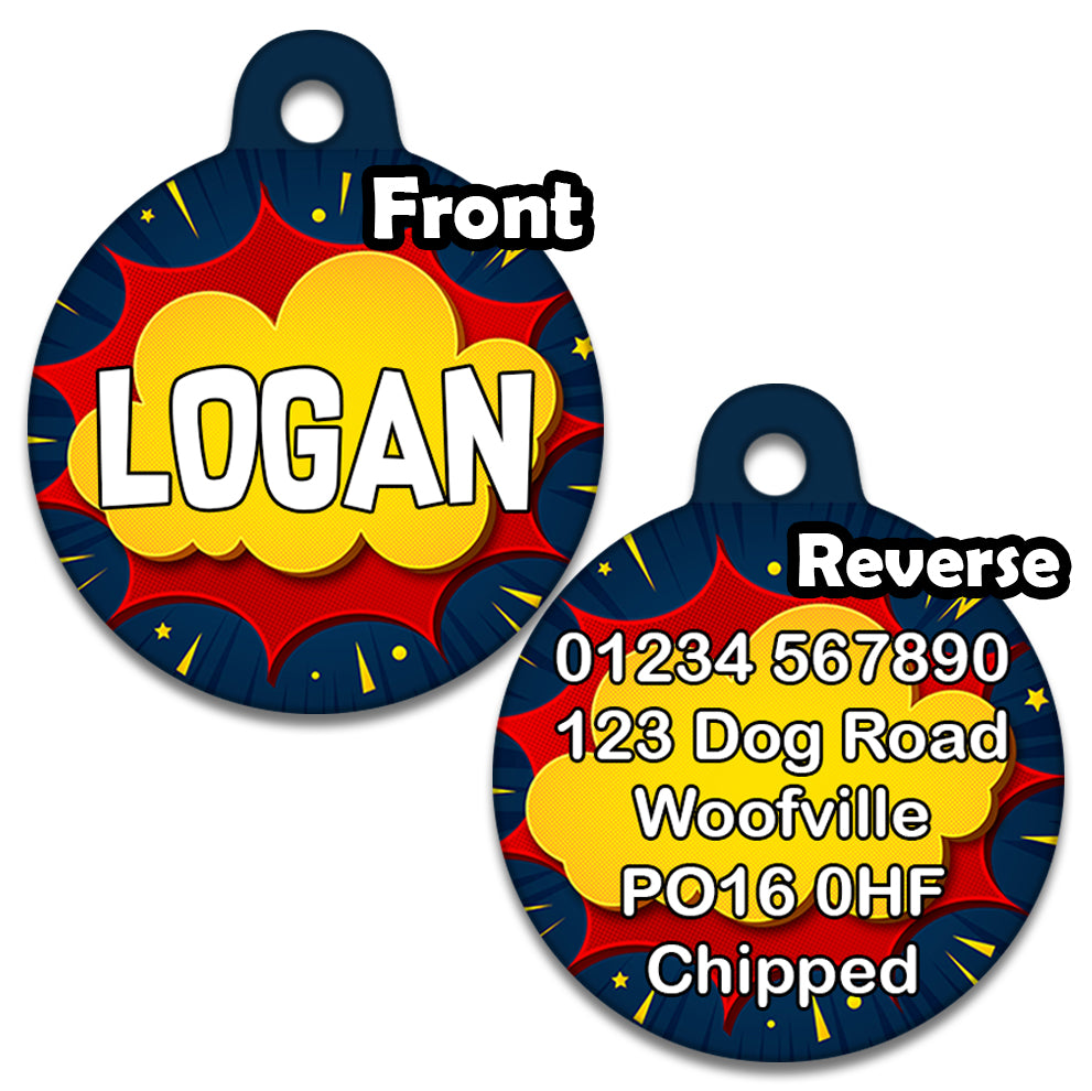 Comic Book Blue & Red - Pet ID Tag