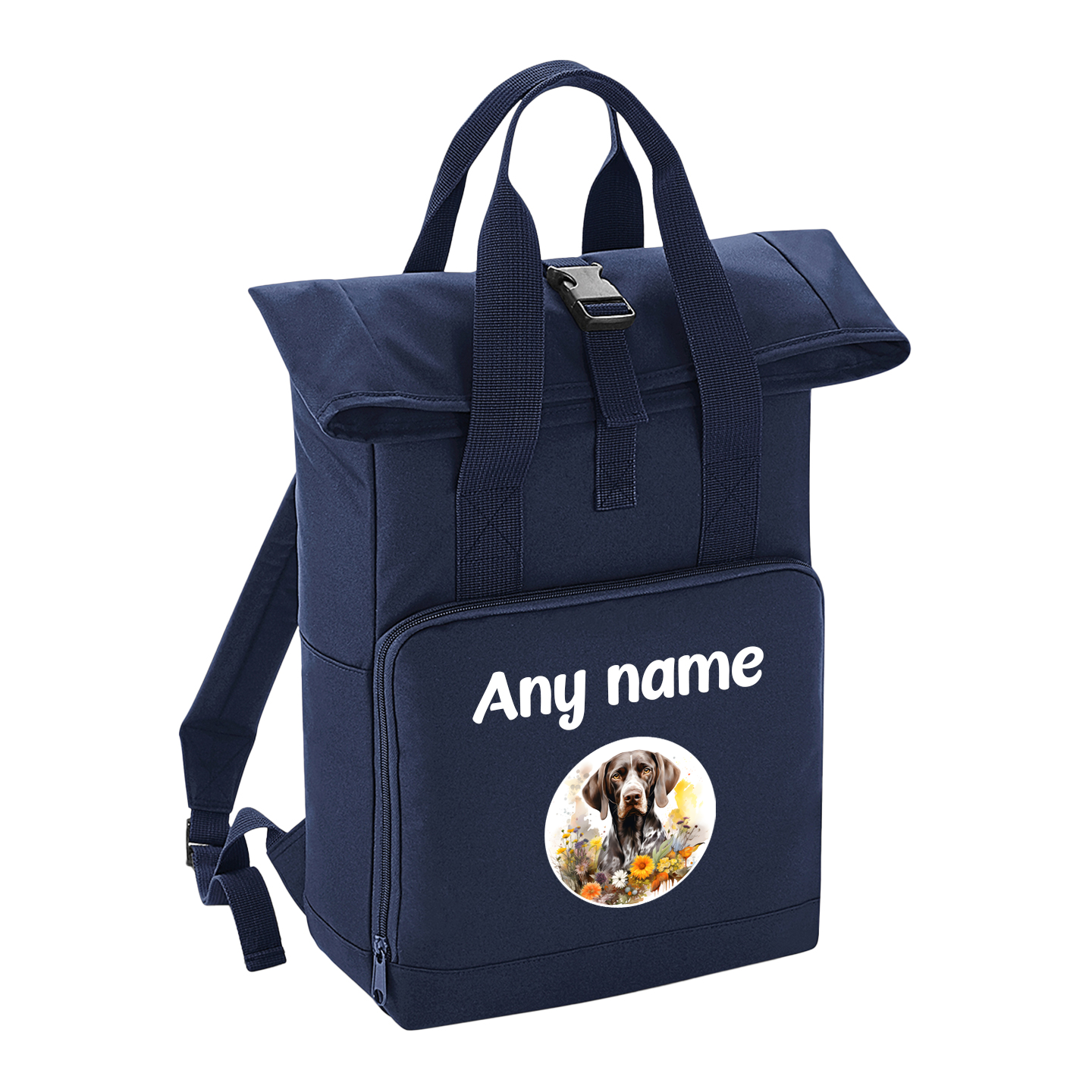 Overnighter Rucksack 14 Litres Navy Blue Wildflower Dog Breed Design