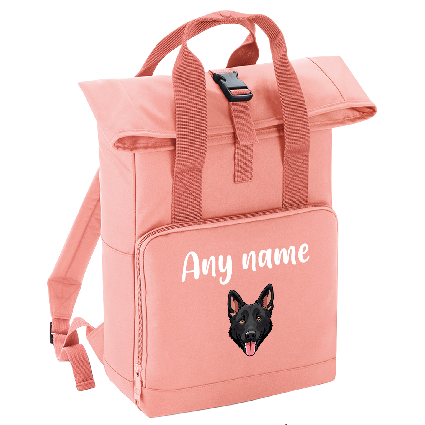 Overnighter Rucksack 14 Litres Peach Coral Any Breed Backpack With Custom Personalised Dog Name