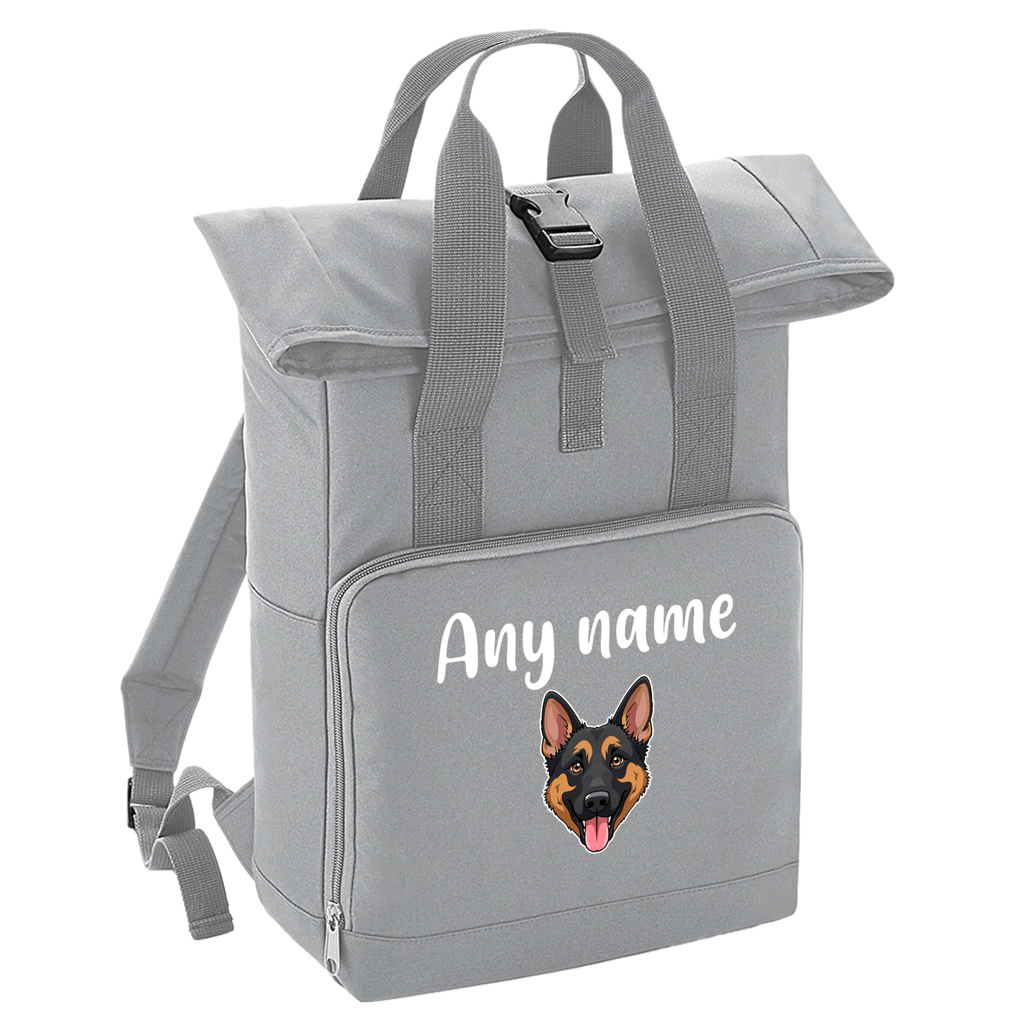 Overnighter Rucksack 14 Litres Grey Any Breed Backpack With Custom Personalised Dog Name