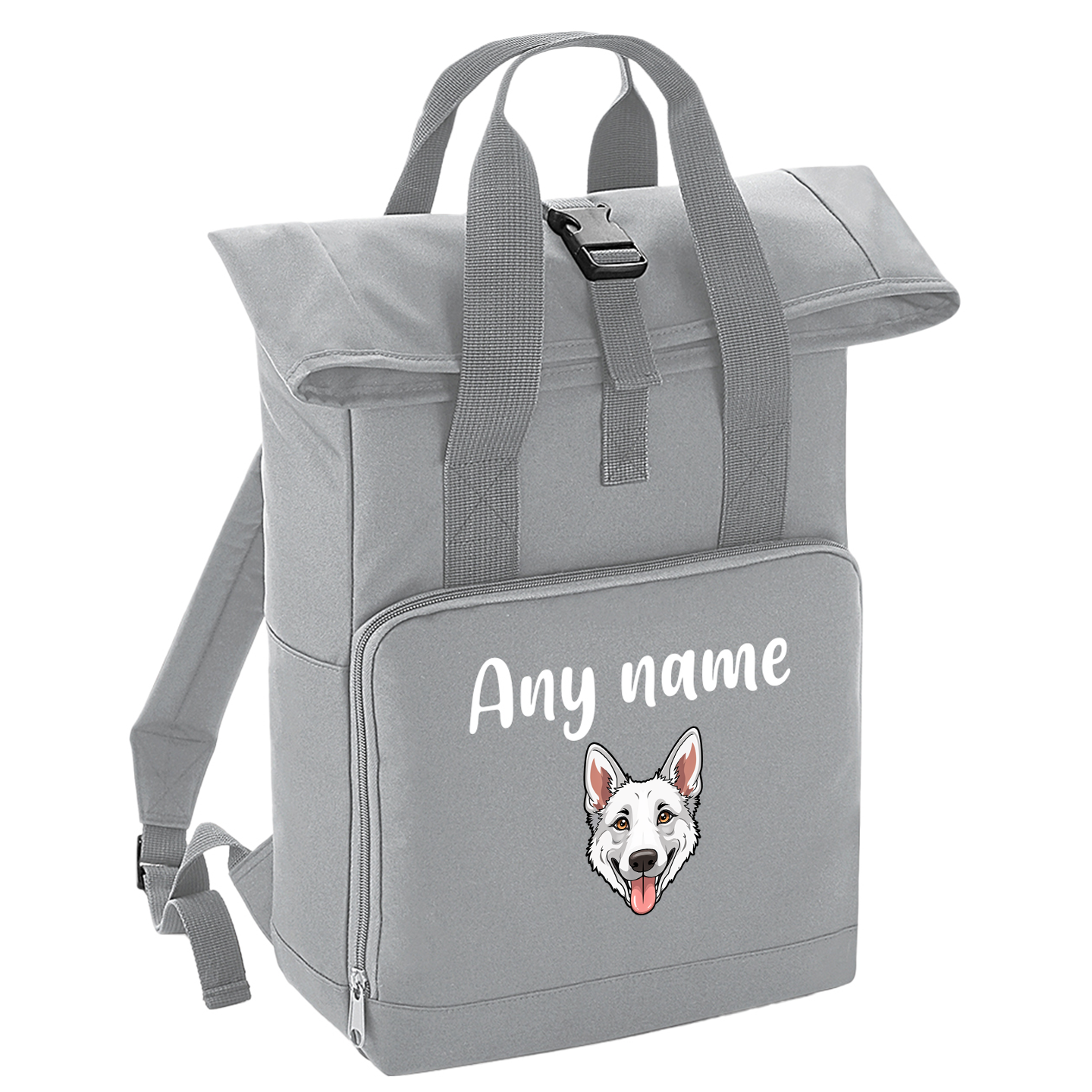 Overnighter Rucksack 14 Litres Grey Any Breed Backpack With Custom Personalised Dog Name
