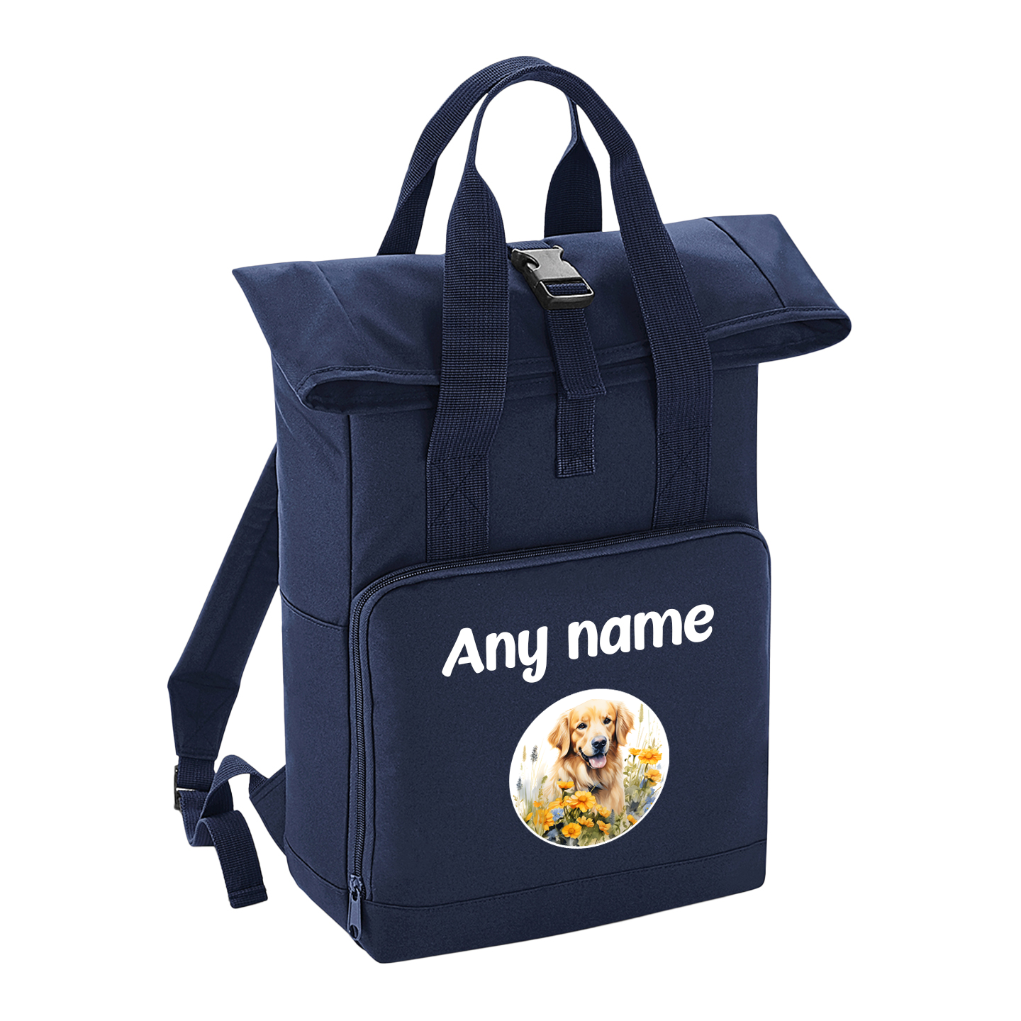 Overnighter Rucksack 14 Litres Navy Blue Wildflower Dog Breed Design