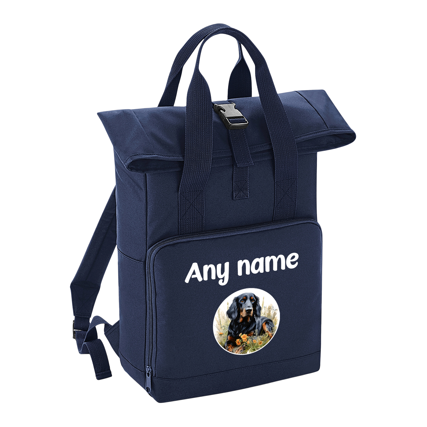Overnighter Rucksack 14 Litres Navy Blue Wildflower Dog Breed Design