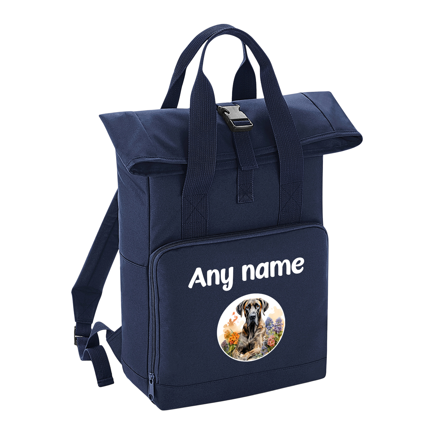 Overnighter Rucksack 14 Litres Navy Blue Wildflower Dog Breed Design