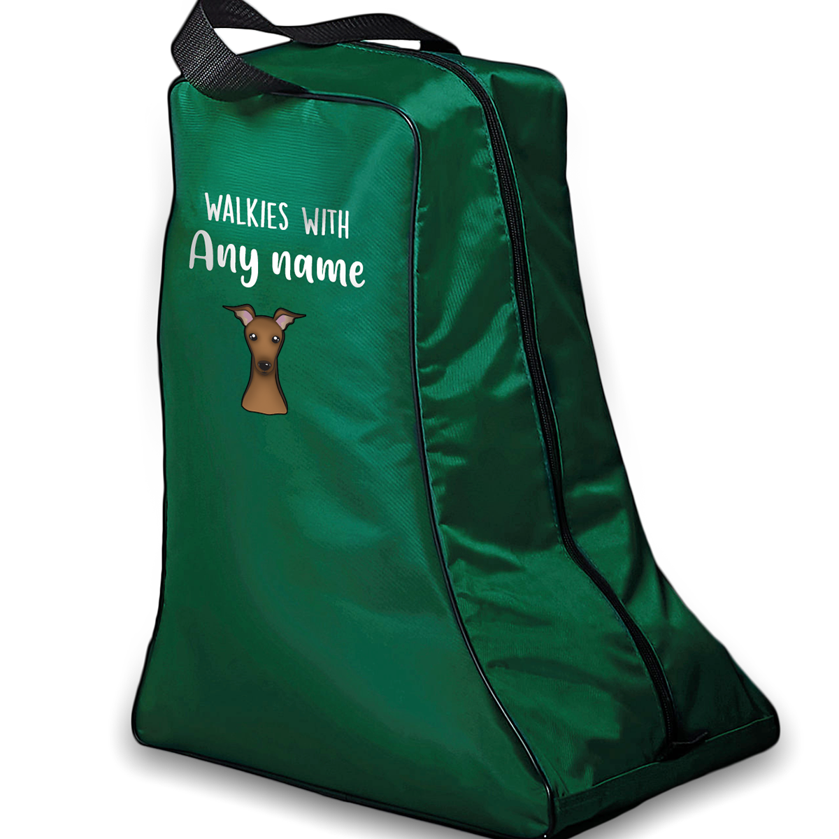 Green Walkies with Any Dog Breed Personalised with Name Welly Boot Bag
