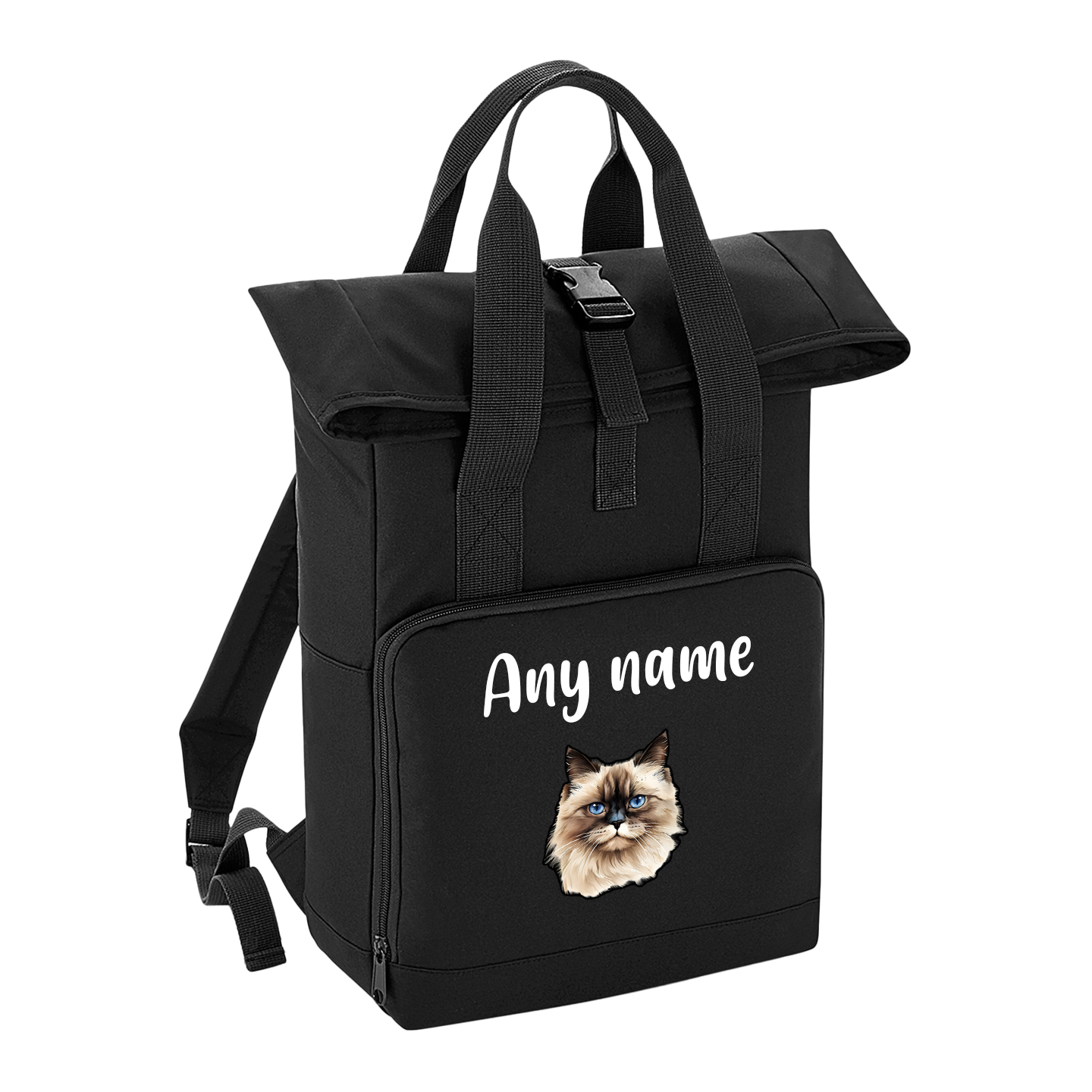 Black Cat Breed with Personalised Name Backpack