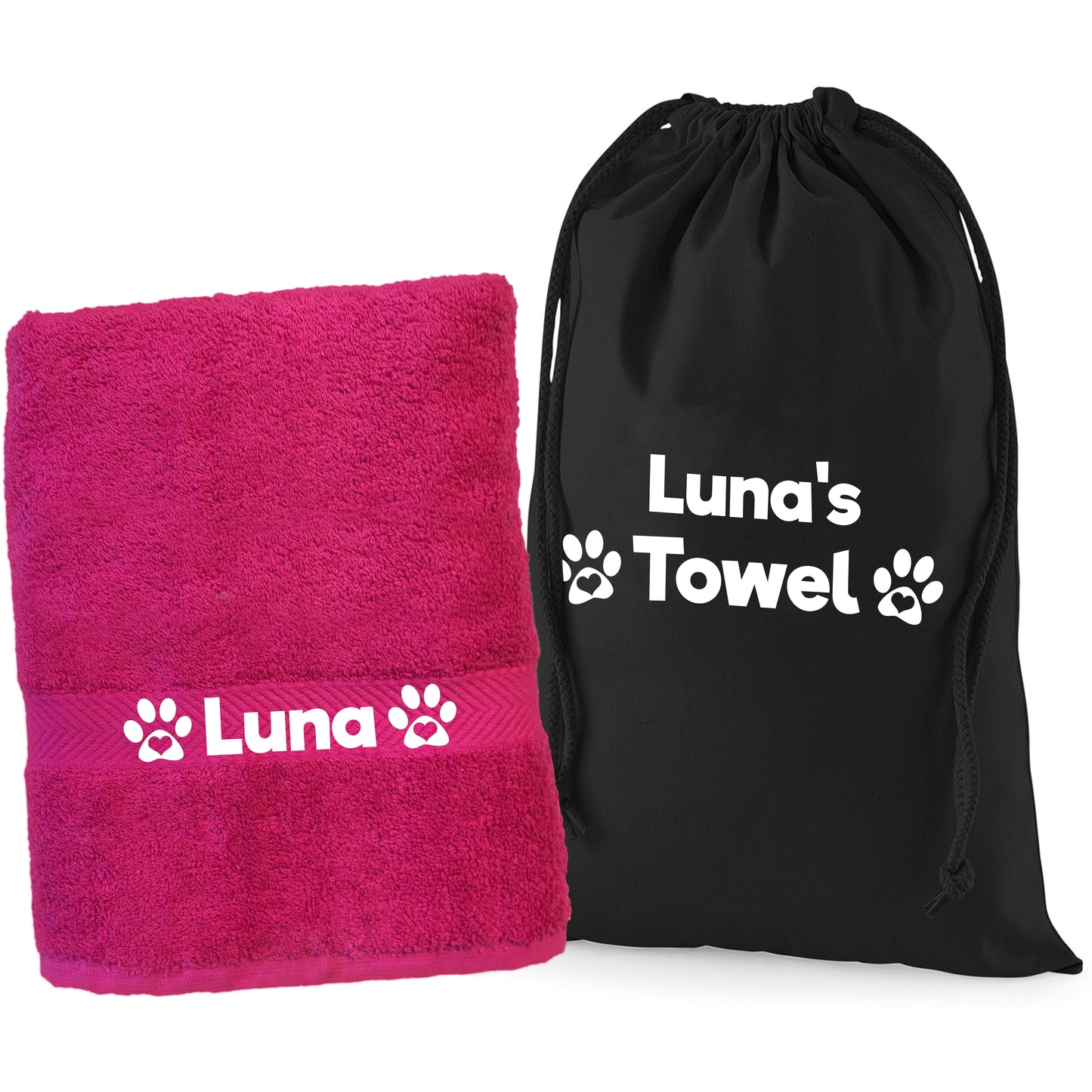 Hot Pink Cerise Pet Towel Personalised With Name or Wording