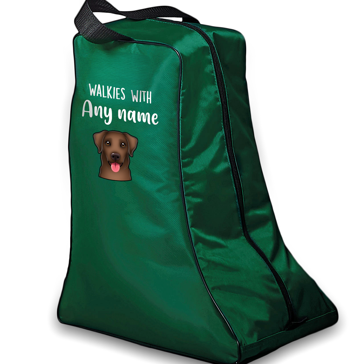Green Walkies with Any Dog Breed Personalised with Name Welly Boot Bag