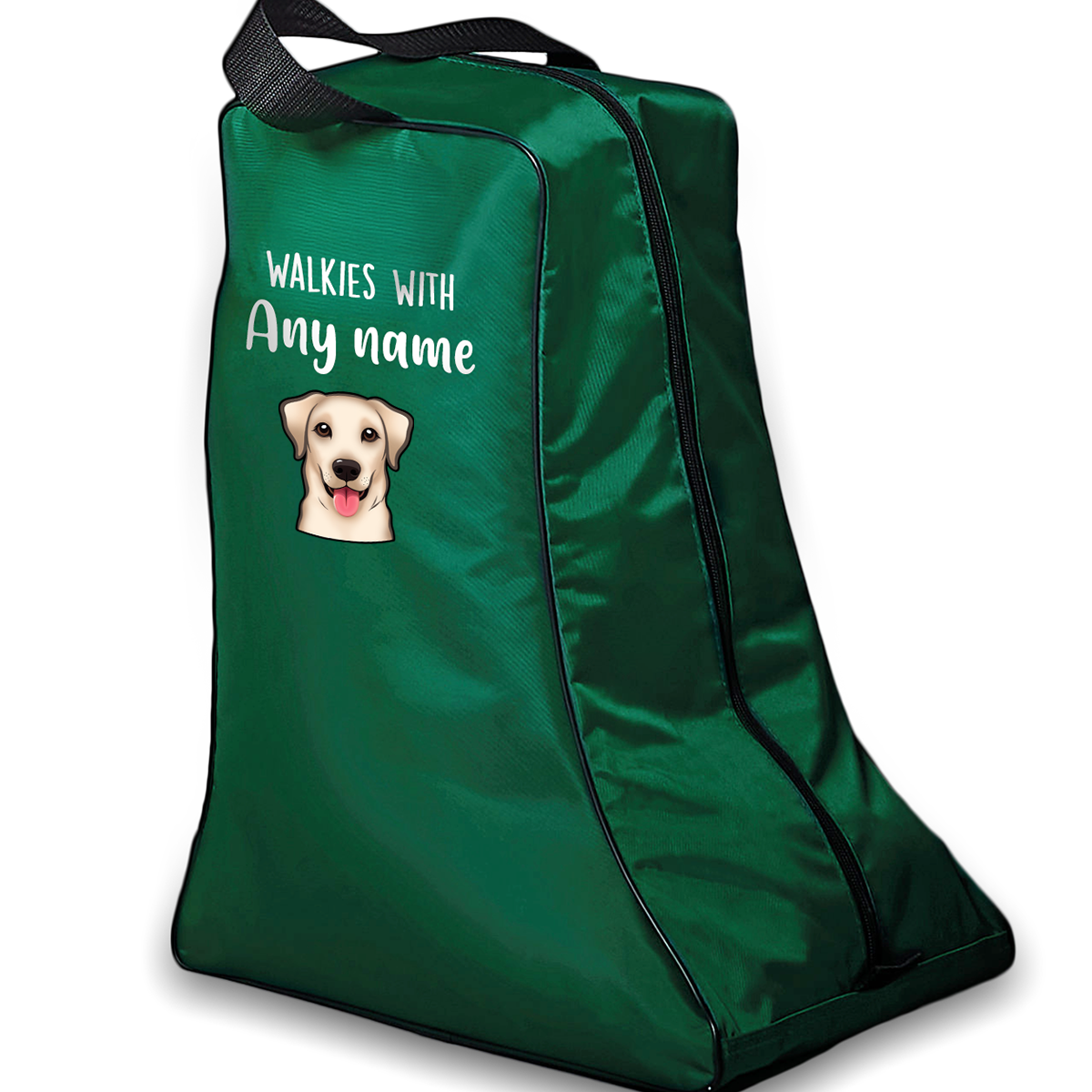 Green Walkies with Any Dog Breed Personalised with Name Welly Boot Bag