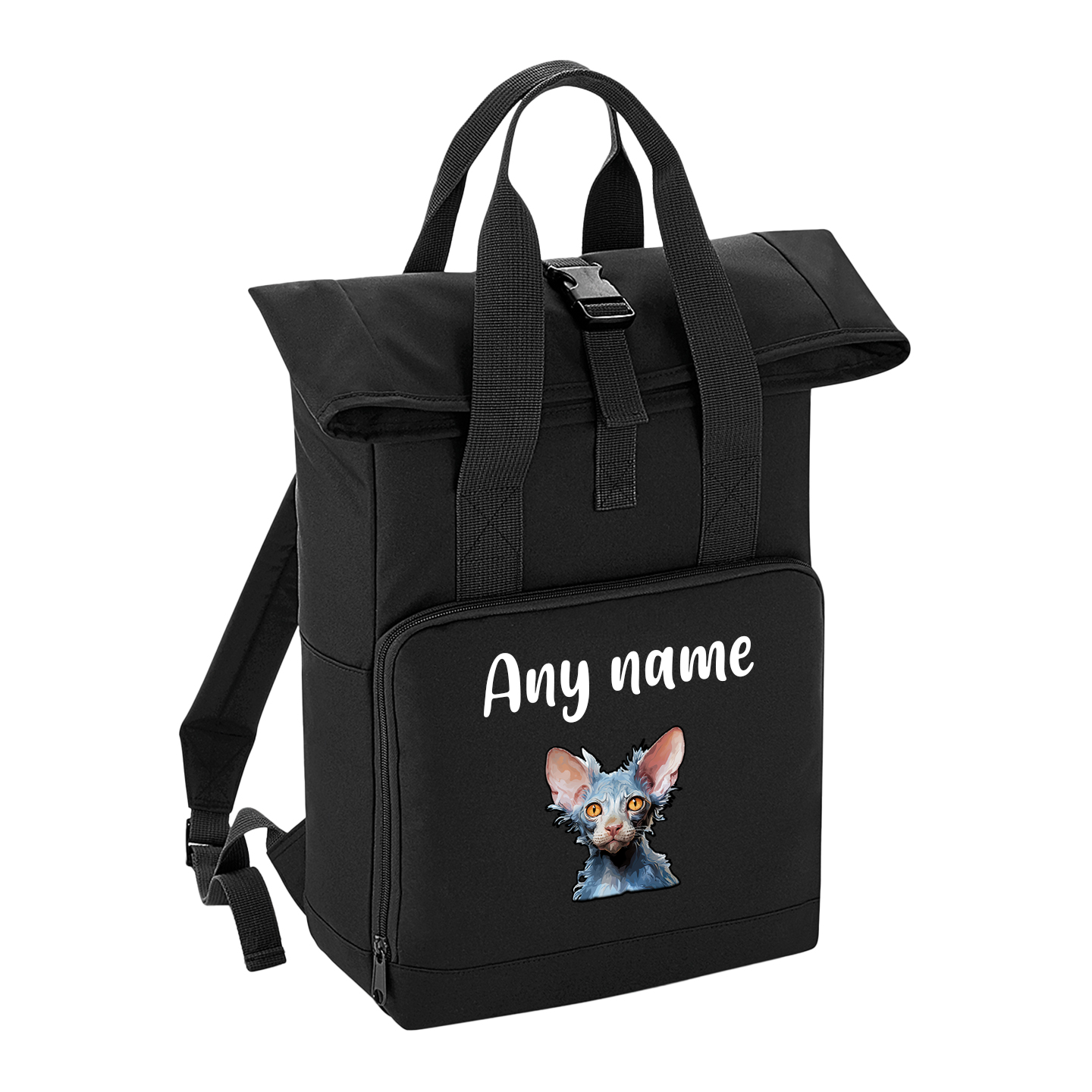 Black Cat Breed with Personalised Name Backpack