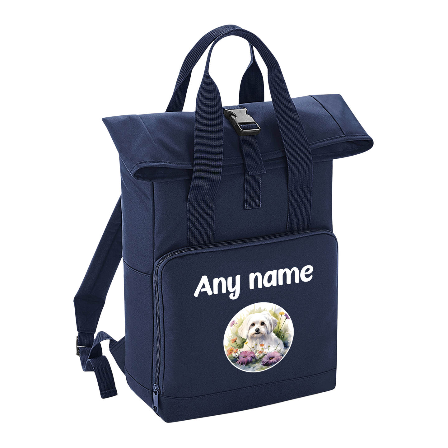 Overnighter Rucksack 14 Litres Navy Blue Wildflower Dog Breed Design