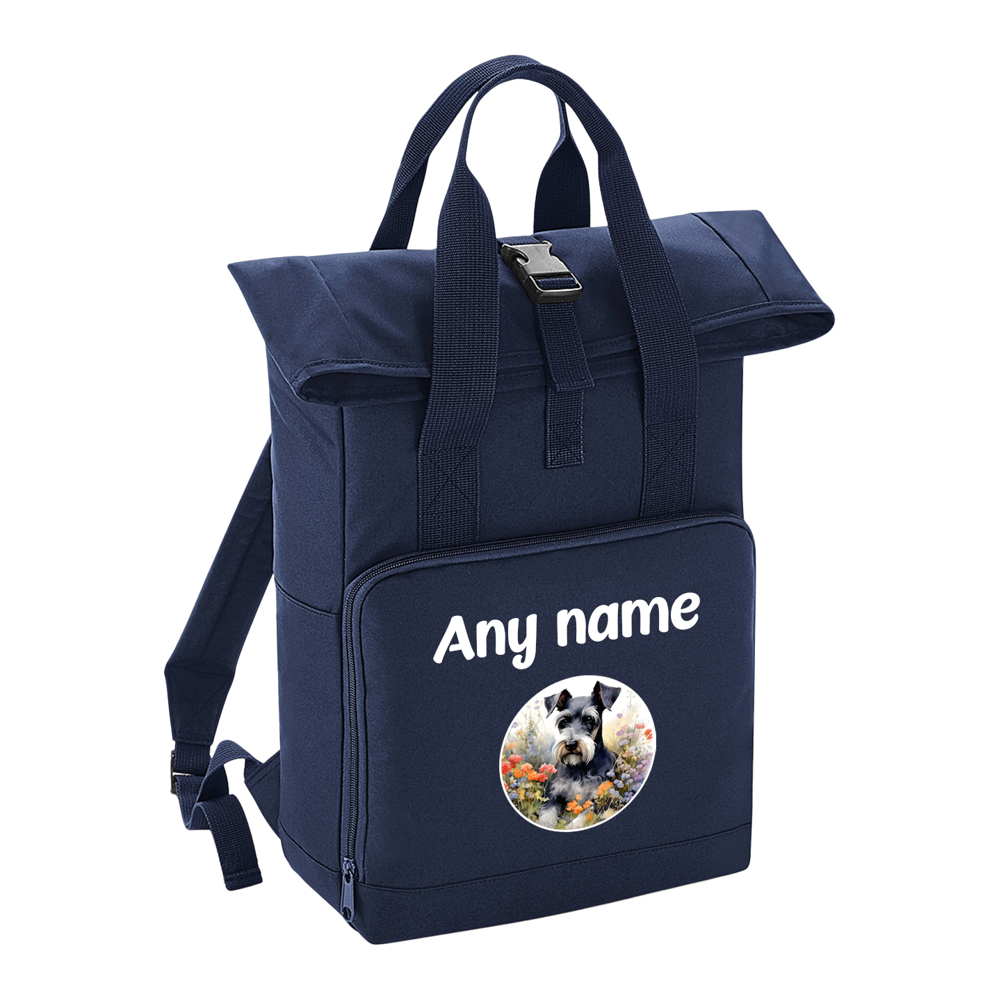 Overnighter Rucksack 14 Litres Navy Blue Wildflower Dog Breed Design