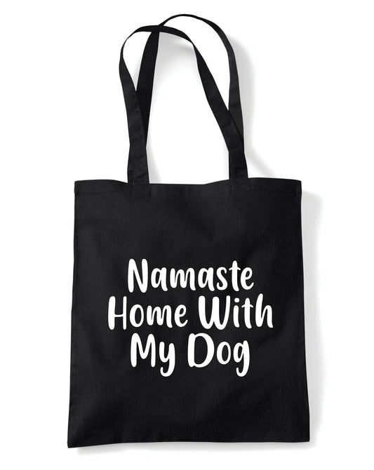 Namaste Home With My Dog Reusable Cotton Shopping Bag Tote with Long Handles