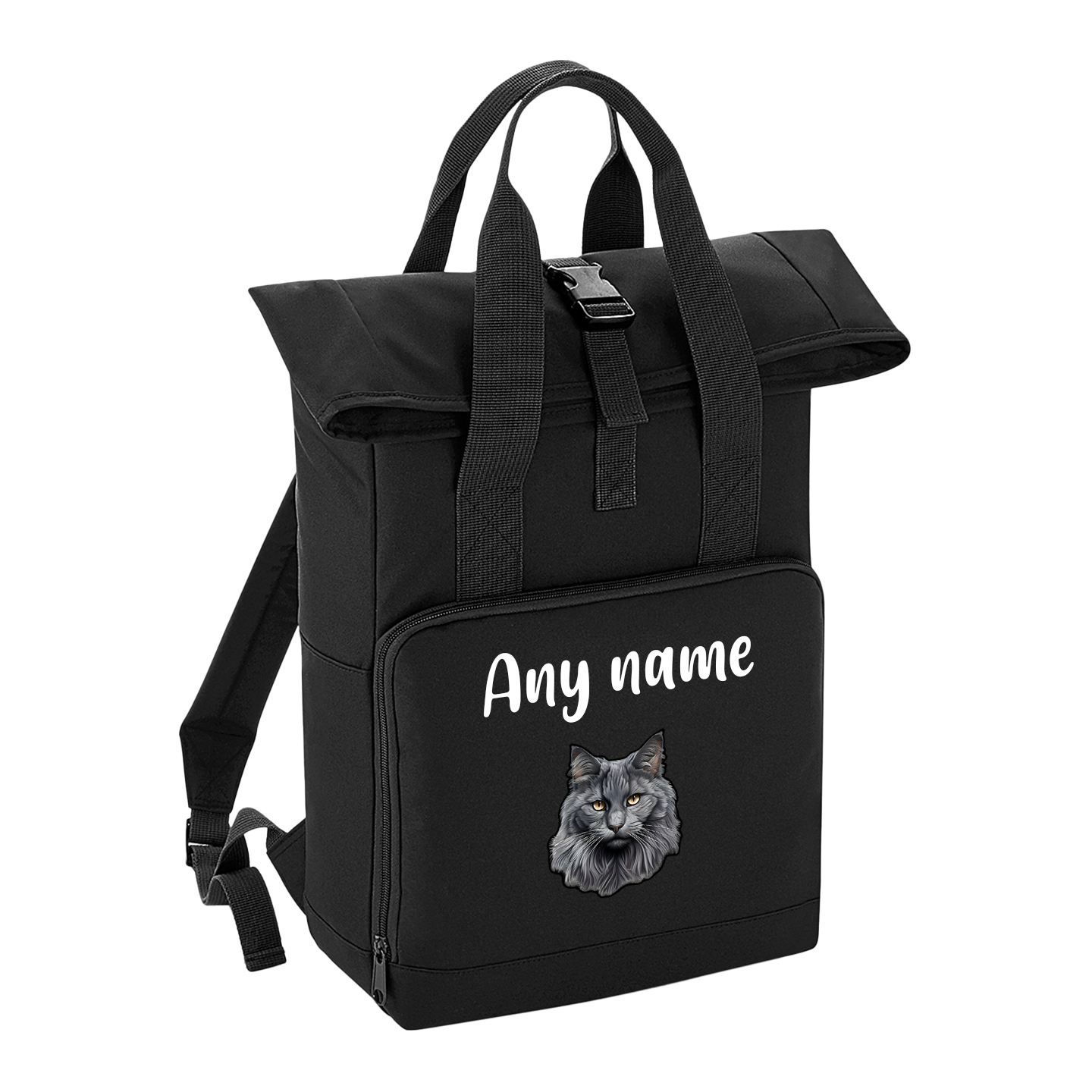 Black Cat Breed with Personalised Name Backpack