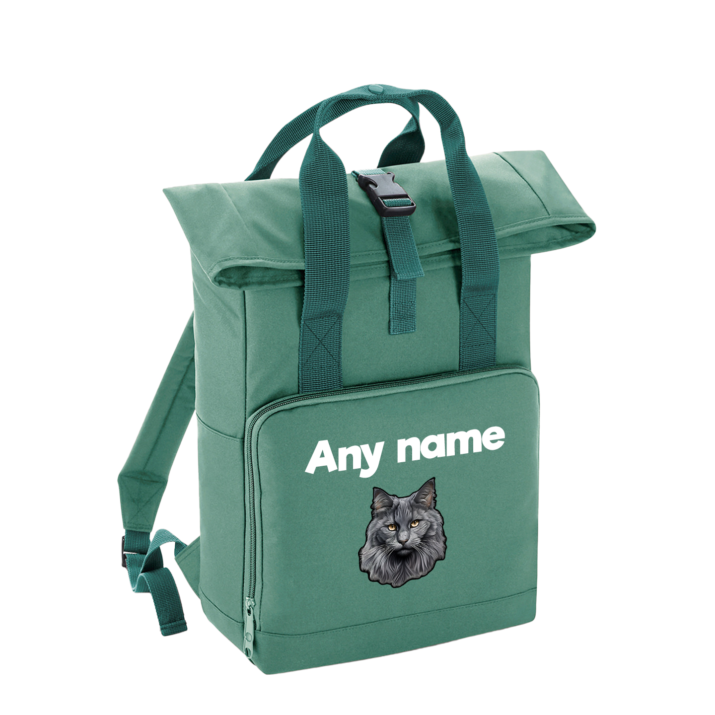 Sage Green Cat Breed with Personalised Name Backpack
