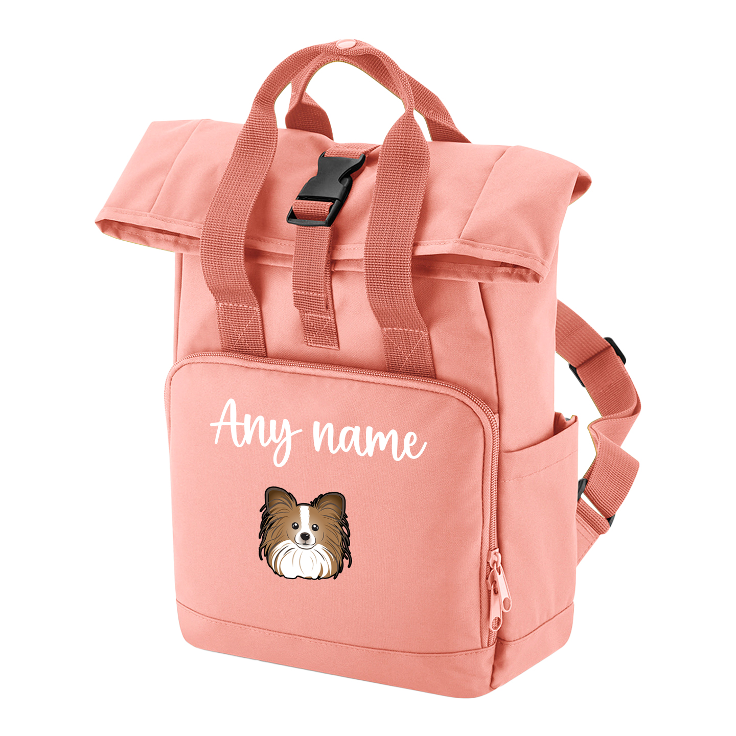 Travel Rucksack 9 Litres Peach Coral Any Breed Backpack With Custom Personalised Dog Name