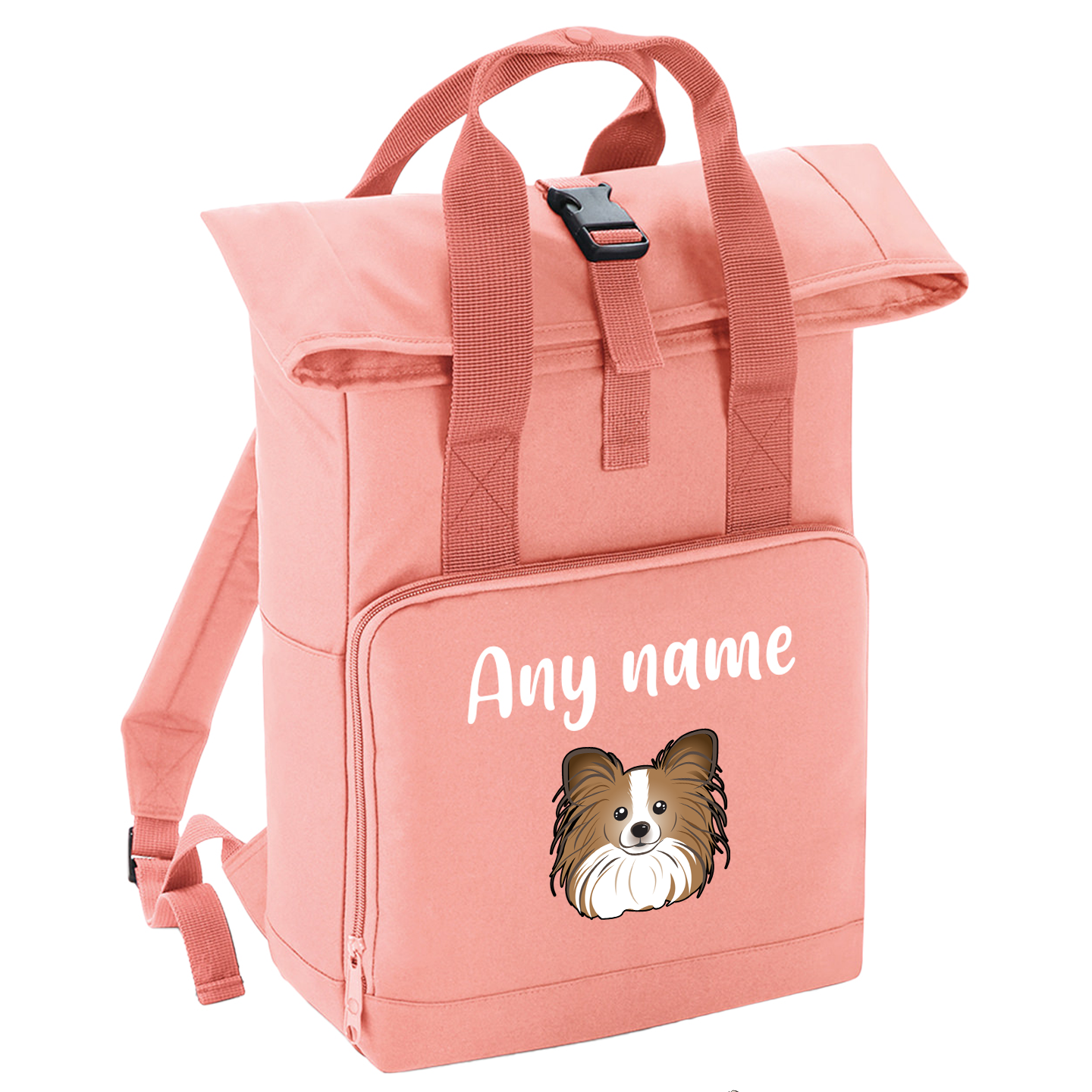 Overnighter Rucksack 14 Litres Peach Coral Any Breed Backpack With Custom Personalised Dog Name