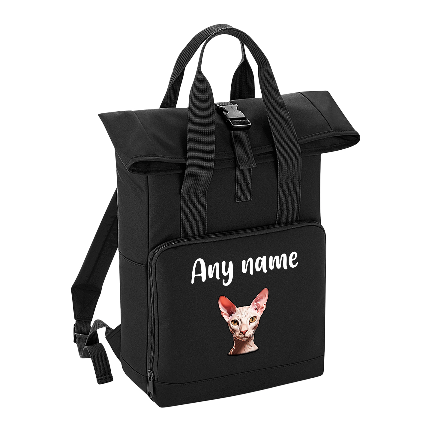 Black Cat Breed with Personalised Name Backpack