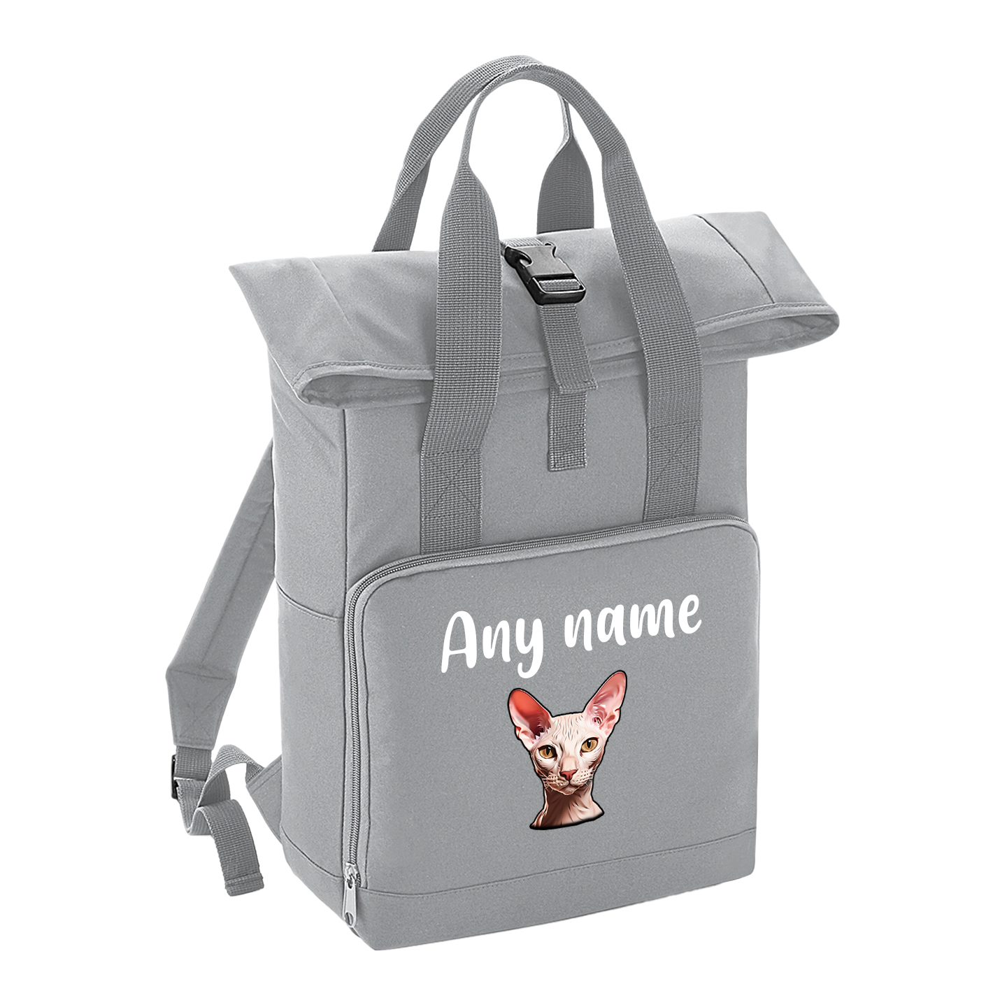 Grey Cat Breed with Personalised Name Backpack