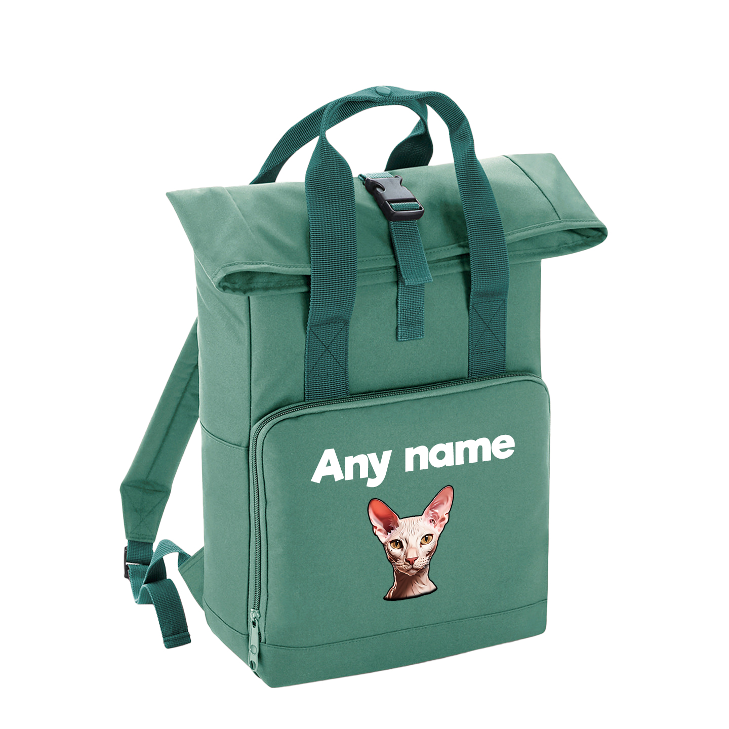 Sage Green Cat Breed with Personalised Name Backpack