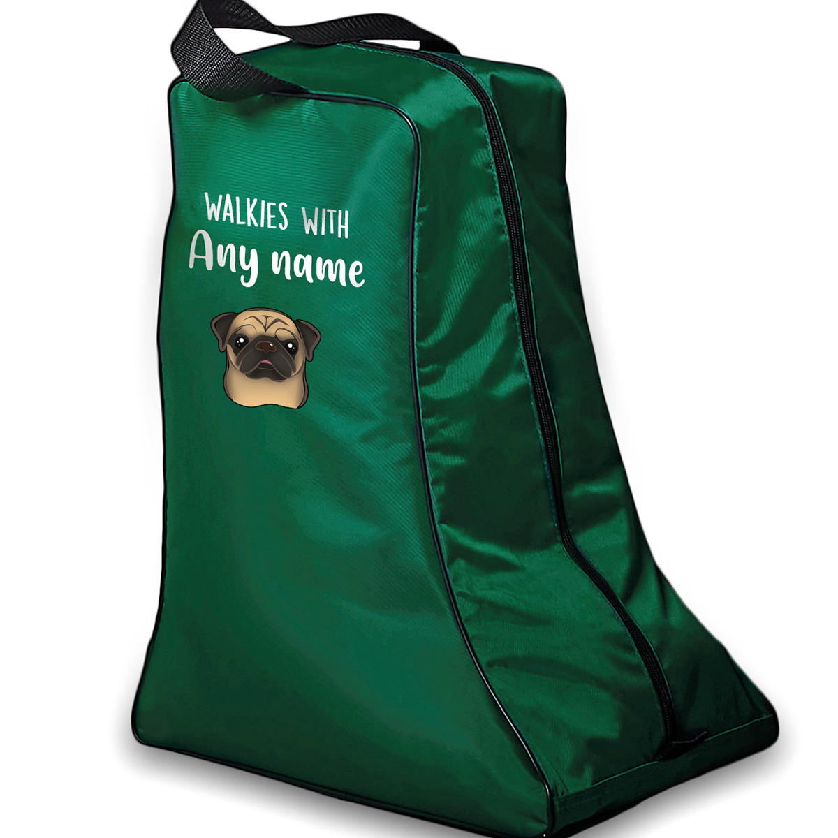Green Walkies with Any Dog Breed Personalised with Name Welly Boot Bag