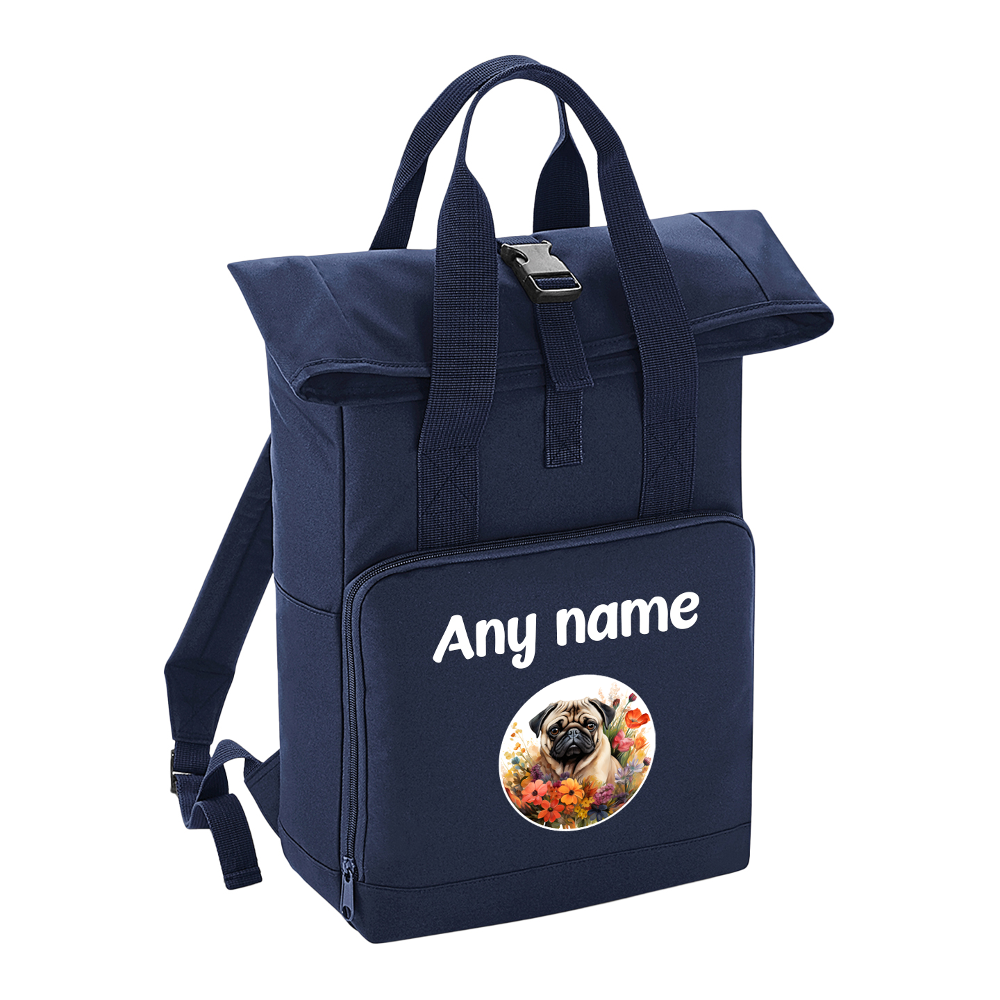 Overnighter Rucksack 14 Litres Navy Blue Wildflower Dog Breed Design