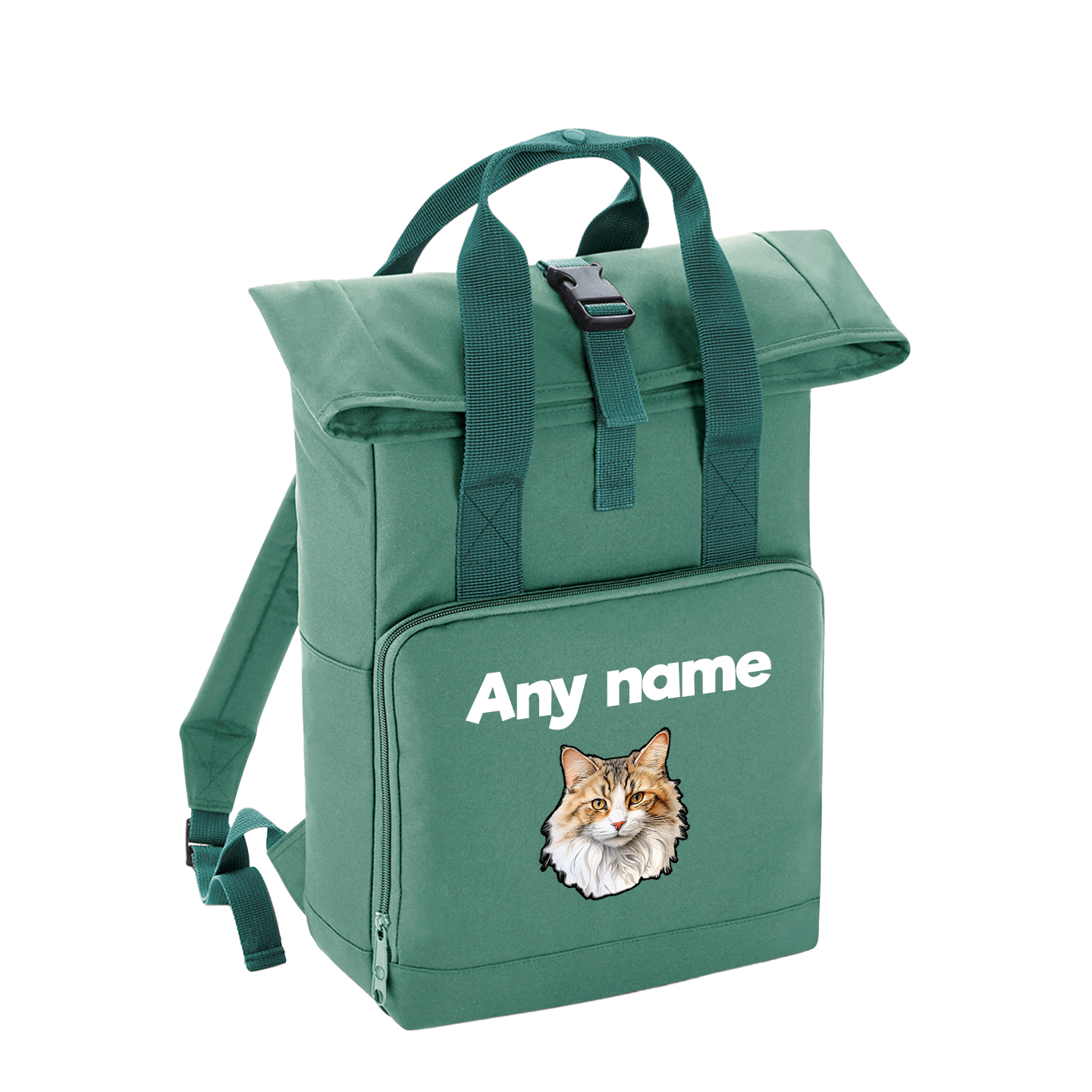 Sage Green Cat Breed with Personalised Name Backpack