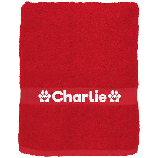 Red Pet Towel Personalised With Name or Wording