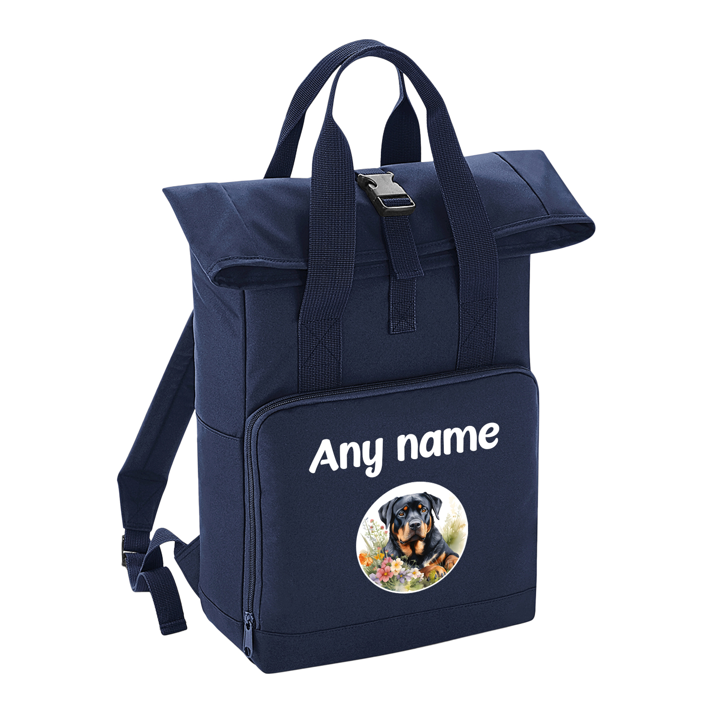 Overnighter Rucksack 14 Litres Navy Blue Wildflower Dog Breed Design