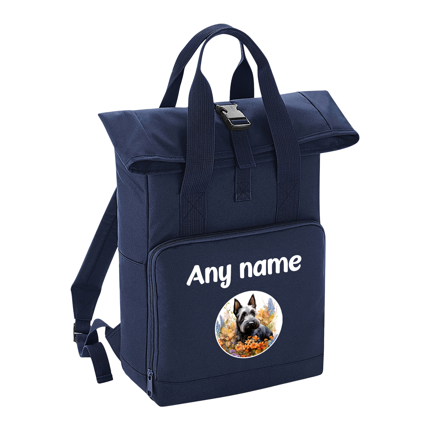 Overnighter Rucksack 14 Litres Navy Blue Wildflower Dog Breed Design