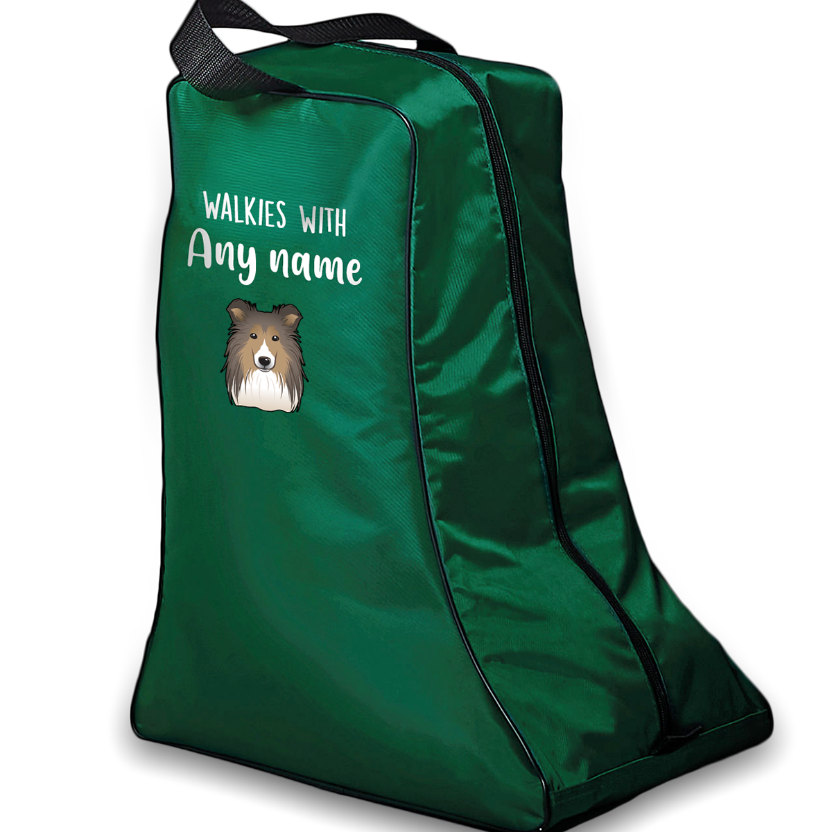 Green Walkies with Any Dog Breed Personalised with Name Welly Boot Bag