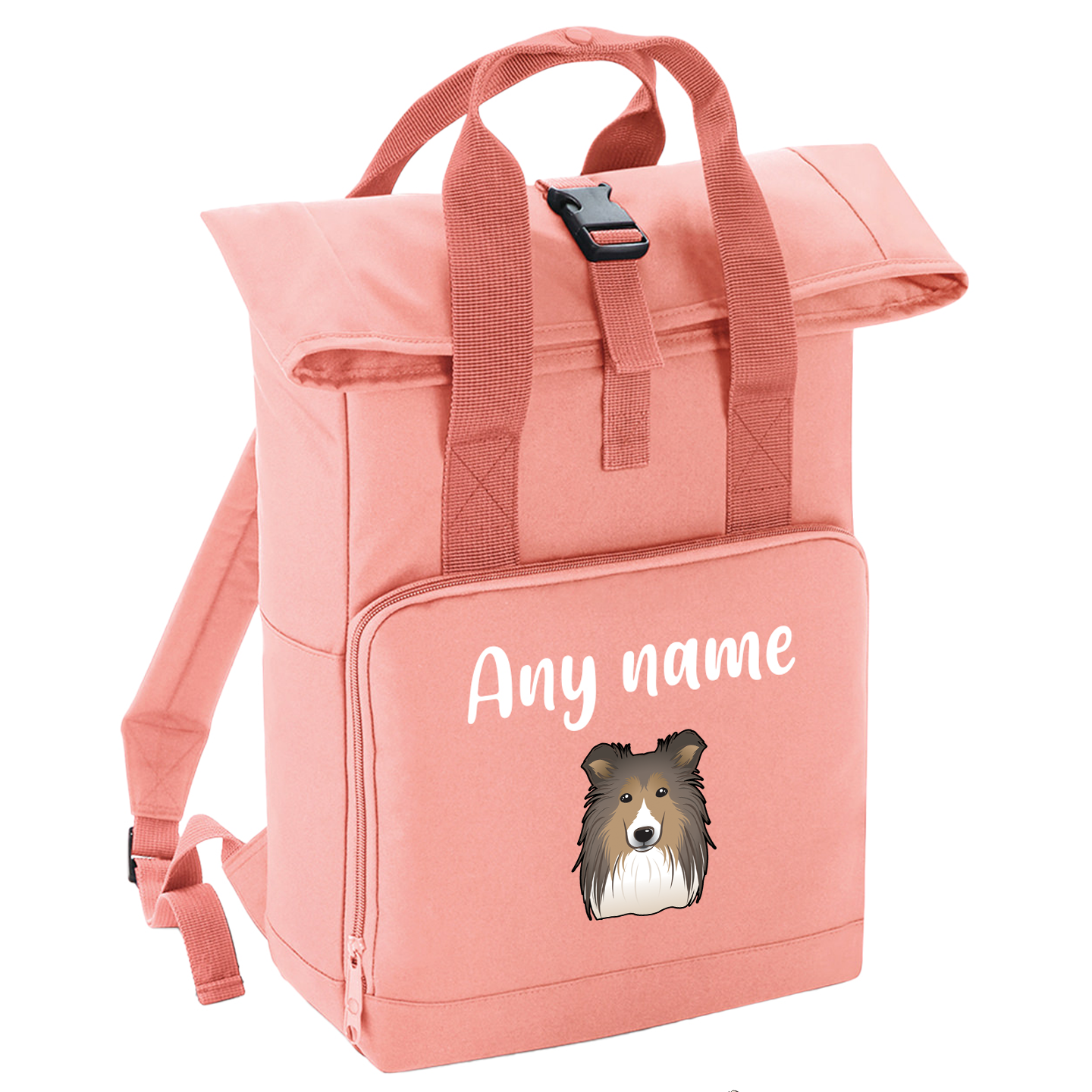 Overnighter Rucksack 14 Litres Peach Coral Any Breed Backpack With Custom Personalised Dog Name