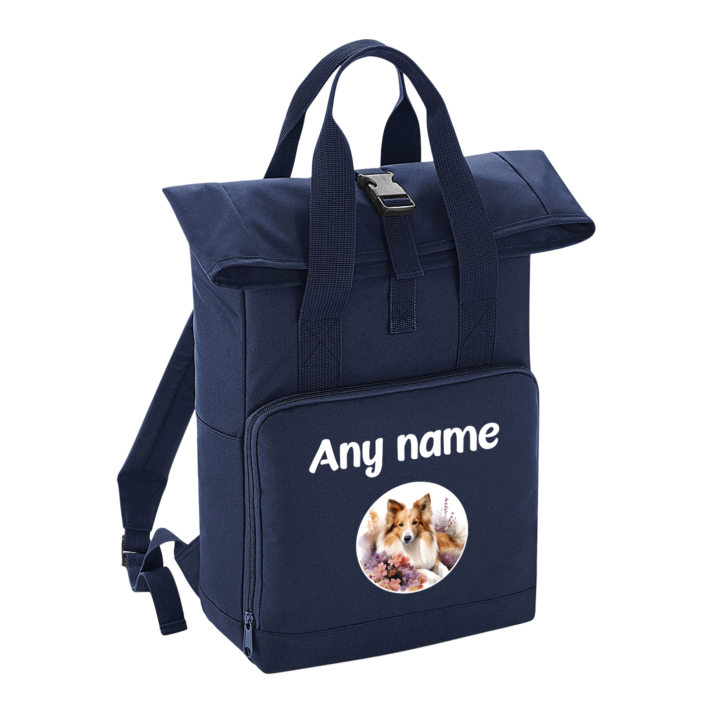 Overnighter Rucksack 14 Litres Navy Blue Wildflower Dog Breed Design