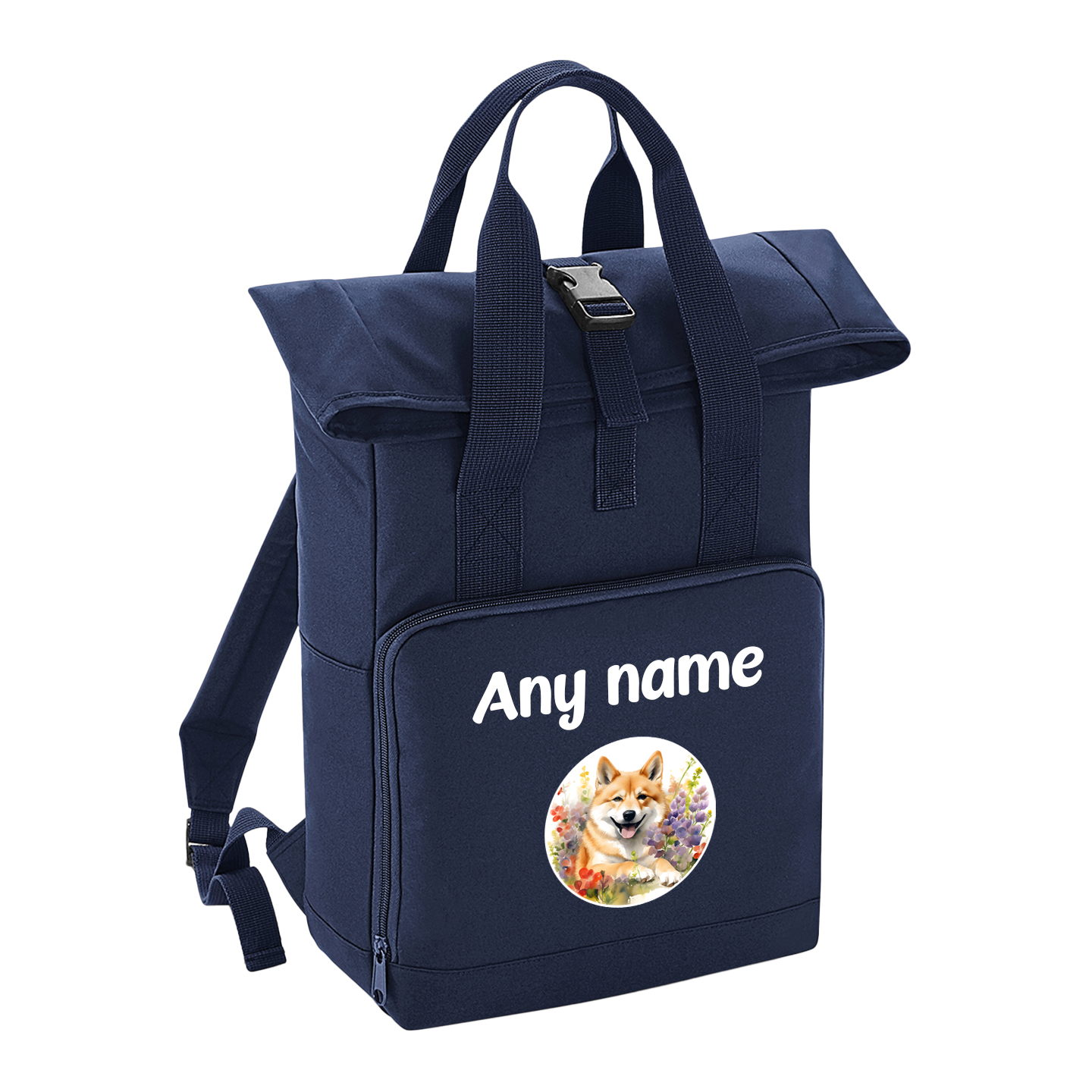 Overnighter Rucksack 14 Litres Navy Blue Wildflower Dog Breed Design