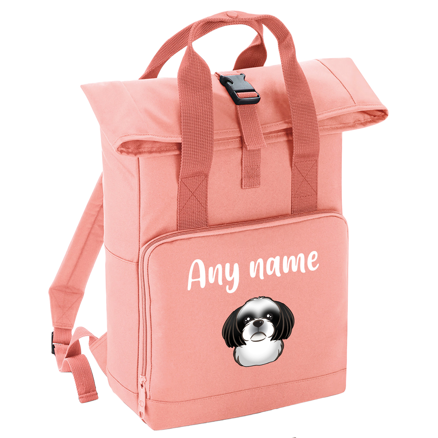 Overnighter Rucksack 14 Litres Peach Coral Any Breed Backpack With Custom Personalised Dog Name