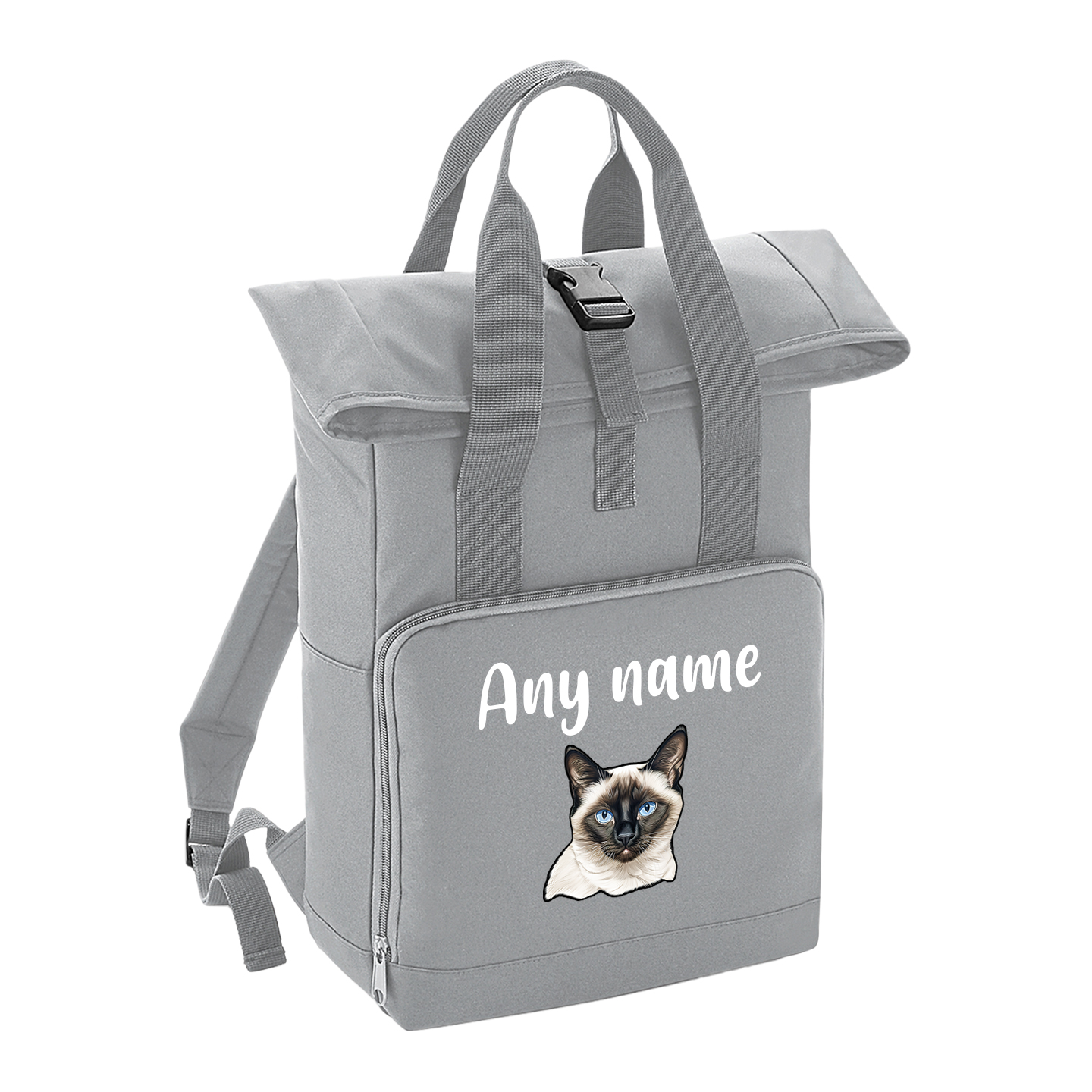 Grey Cat Breed with Personalised Name Backpack
