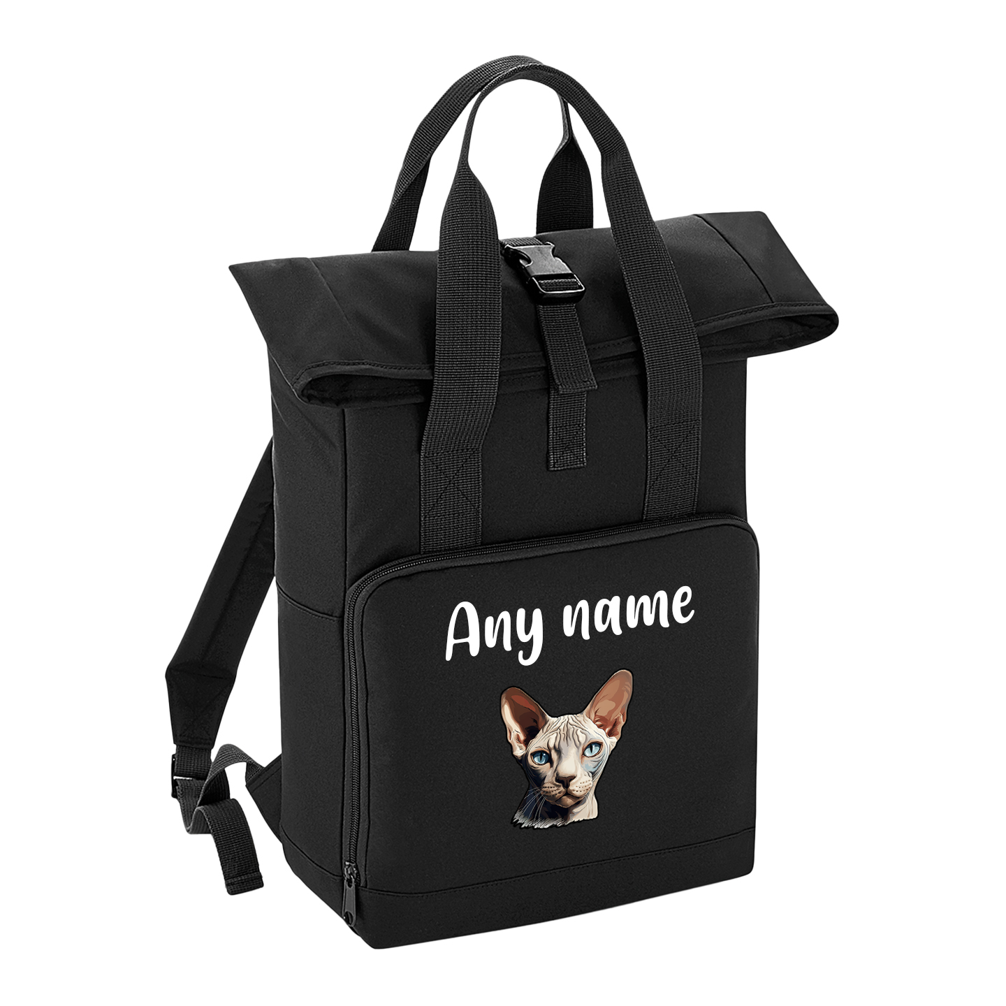 Black Cat Breed with Personalised Name Backpack