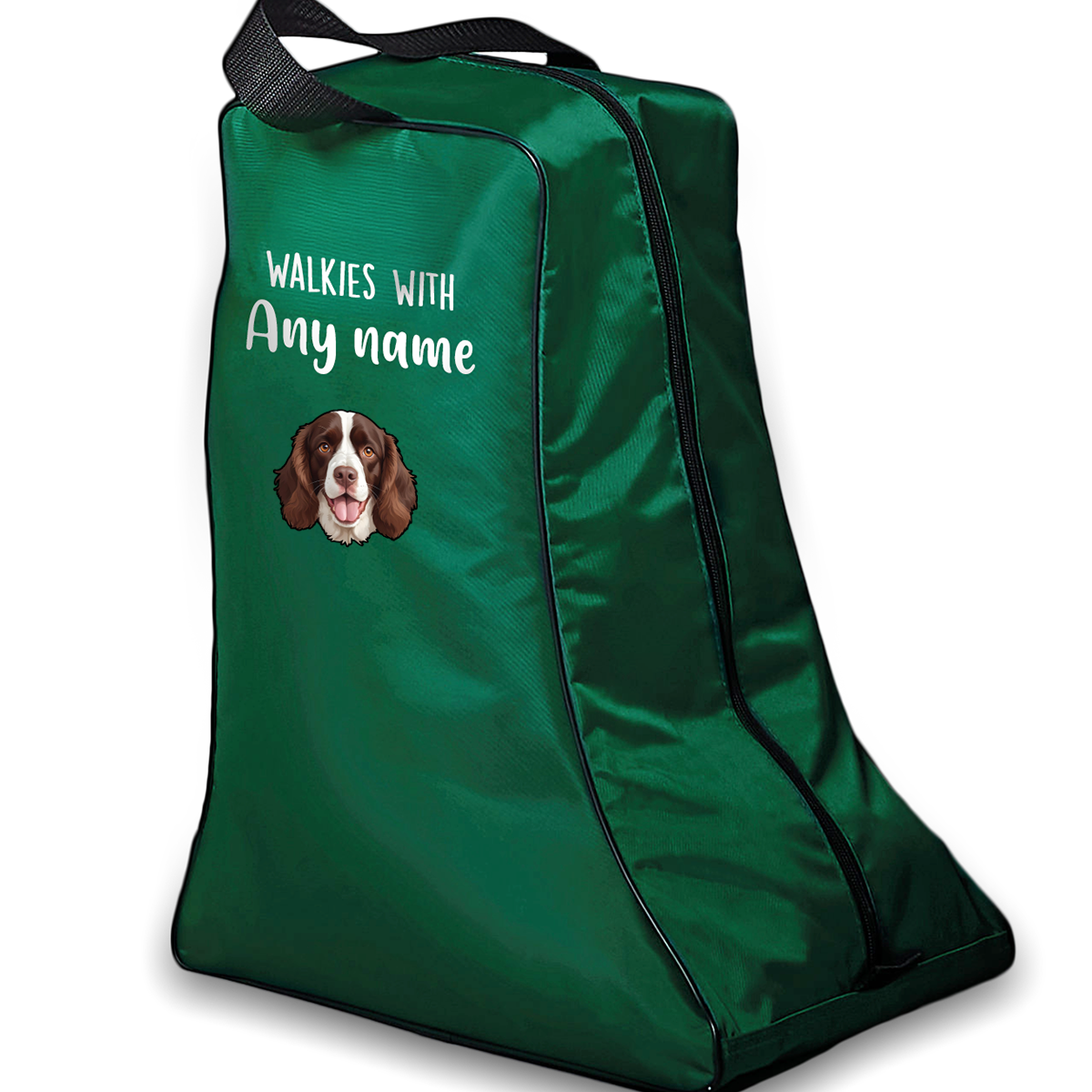 Green Walkies with Any Dog Breed Personalised with Name Welly Boot Bag