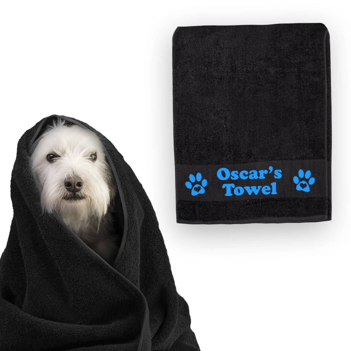 Black Personalised Dog Towel - Any Name or Wording
