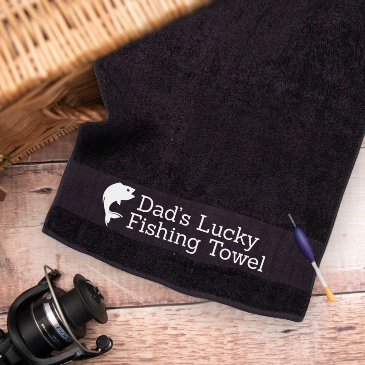 Black Fishing Towel Personalised Printed Towel - Any Name or Wording