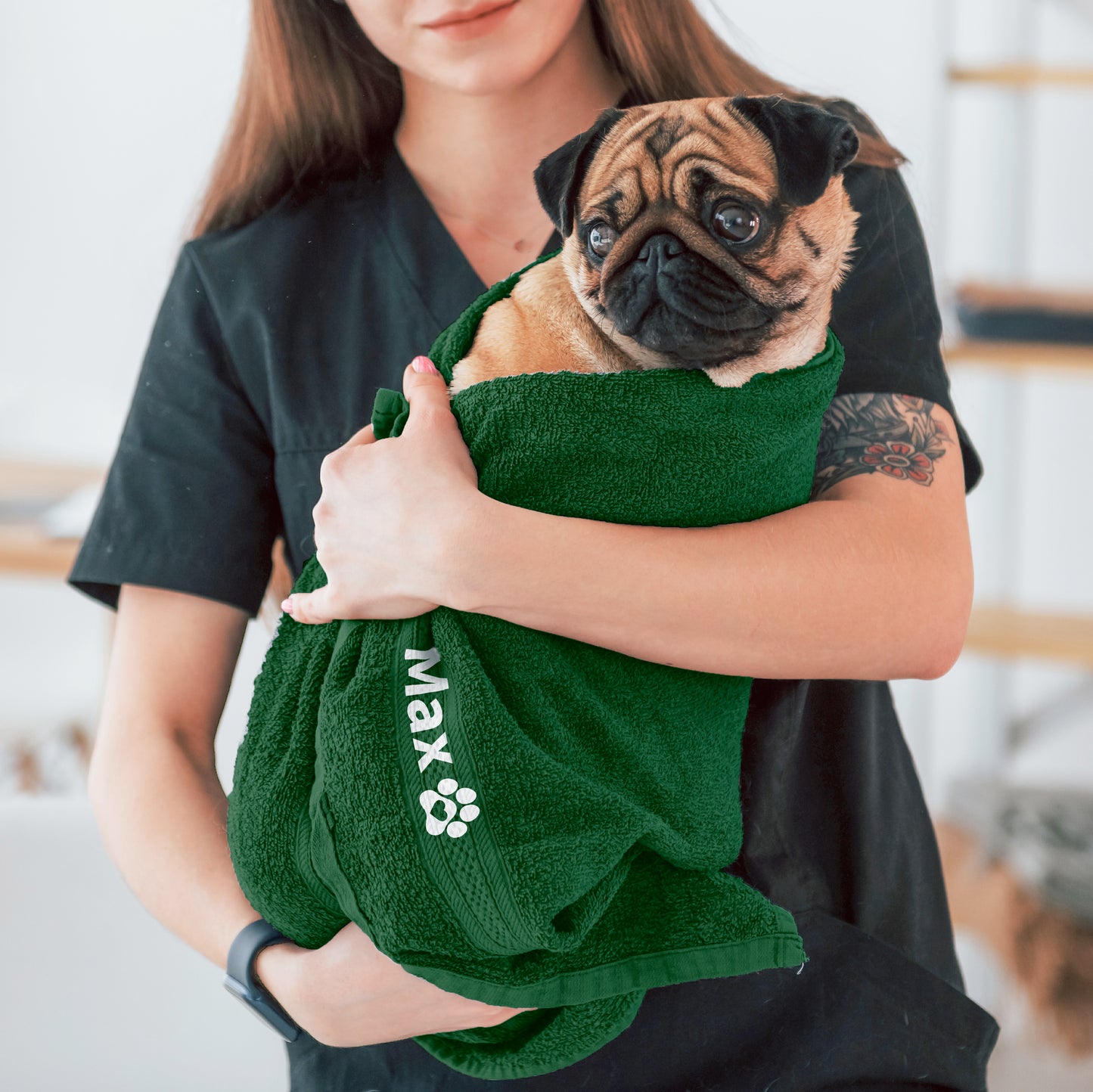 Forest Green Pet Towel Personalised With Name or Wording