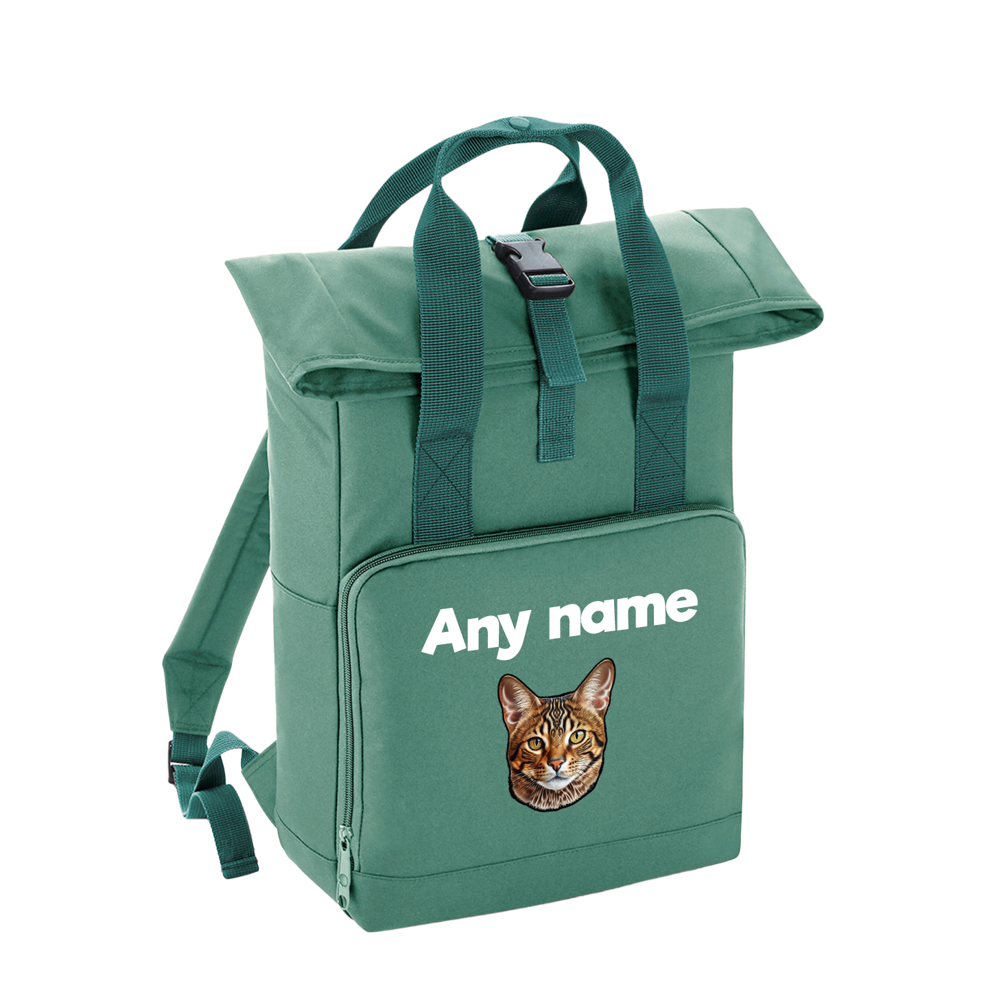 Sage Green Cat Breed with Personalised Name Backpack