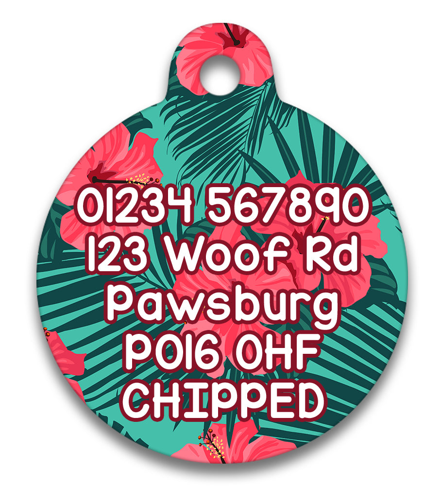 Pink Tropical Leaves - Pet ID Tag