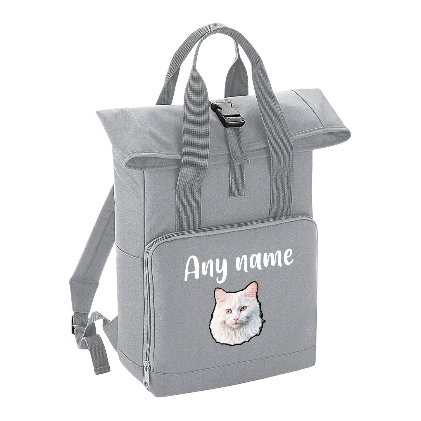 Grey Cat Breed with Personalised Name Backpack