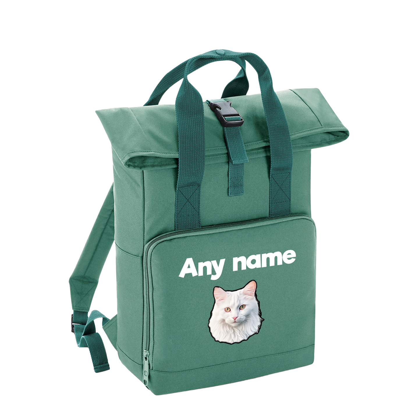 Sage Green Cat Breed with Personalised Name Backpack