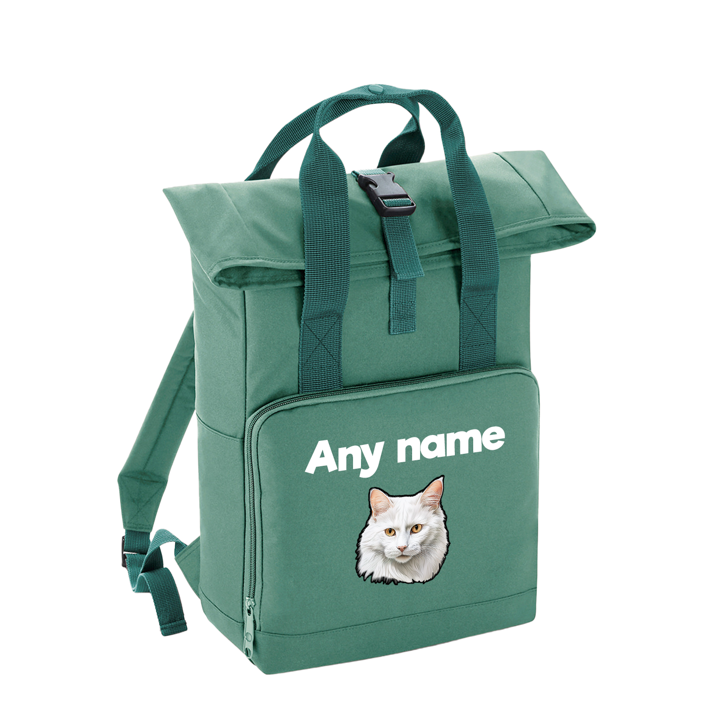 Sage Green Cat Breed with Personalised Name Backpack