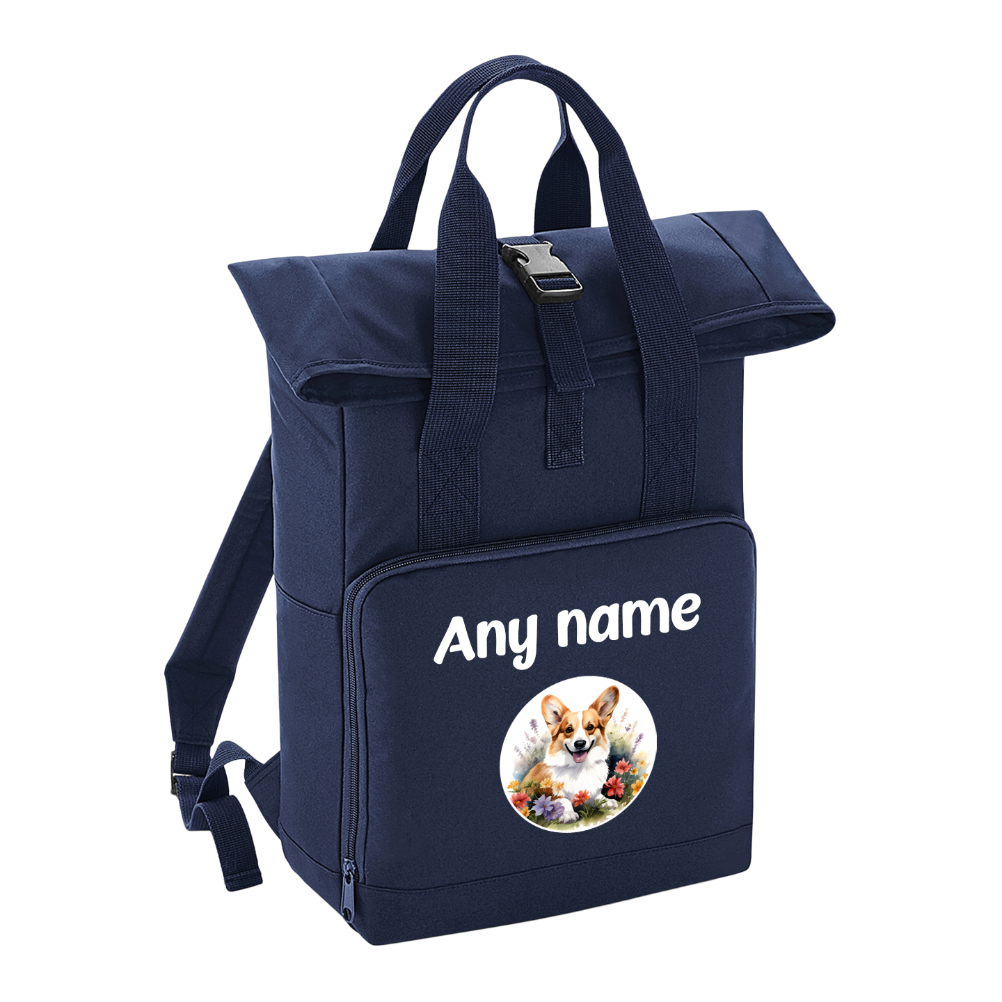 Overnighter Rucksack 14 Litres Navy Blue Wildflower Dog Breed Design