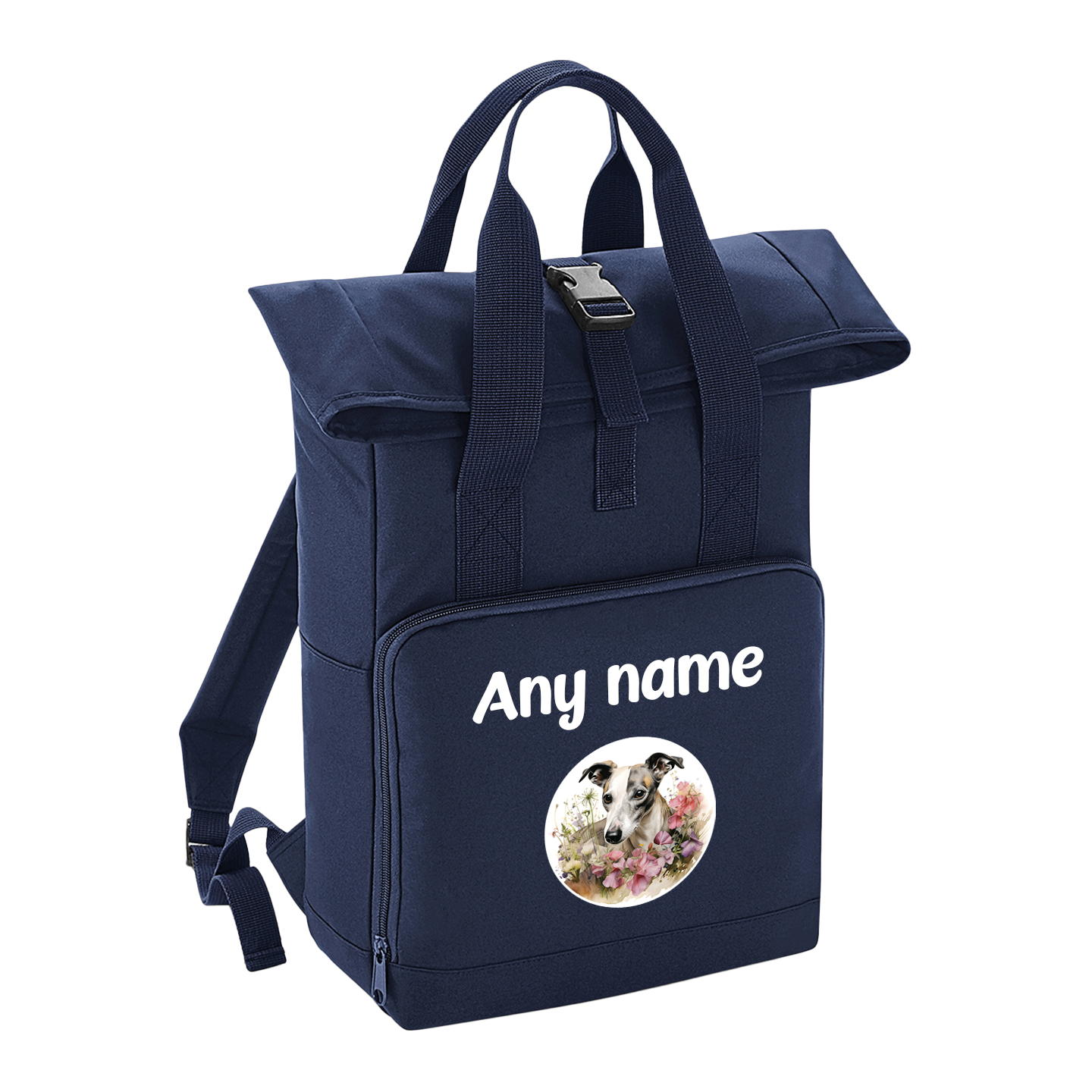 Overnighter Rucksack 14 Litres Navy Blue Wildflower Dog Breed Design