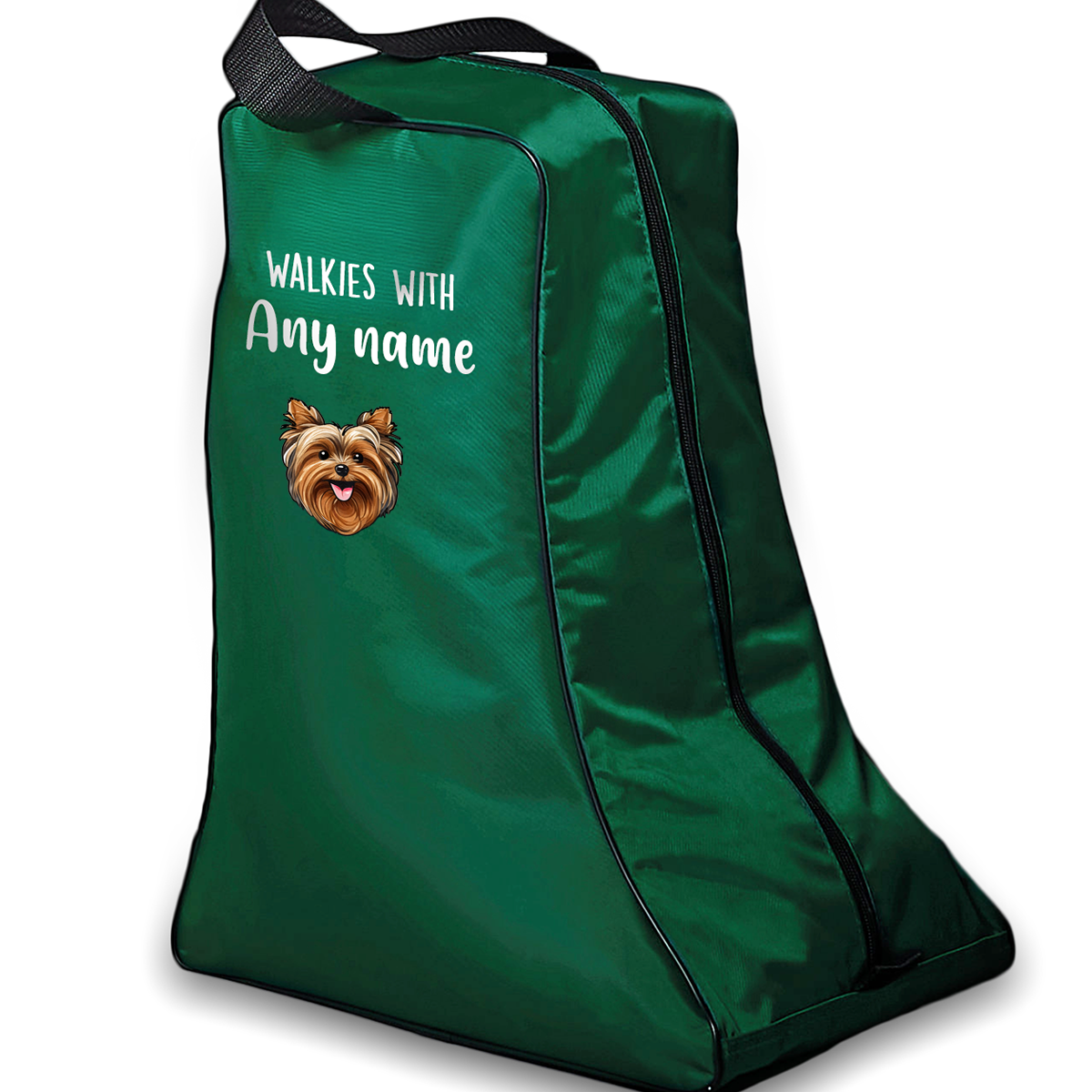 Green Walkies with Any Dog Breed Personalised with Name Welly Boot Bag