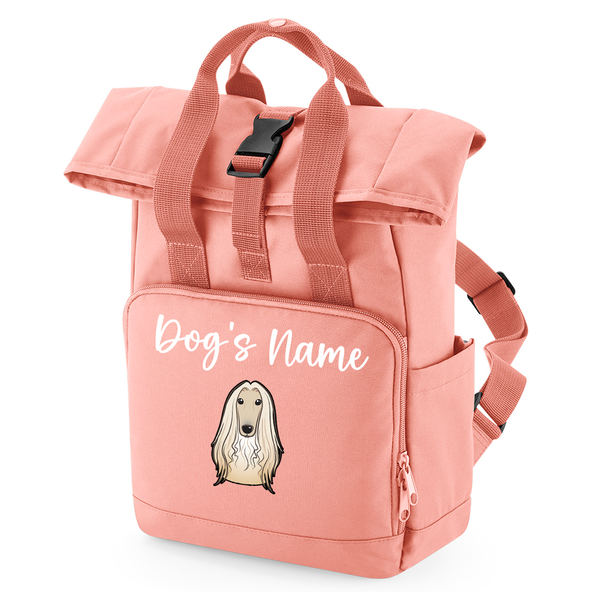 Travel Rucksack 9 Litres Peach Coral Any Breed Backpack With Custom Personalised Dog Name